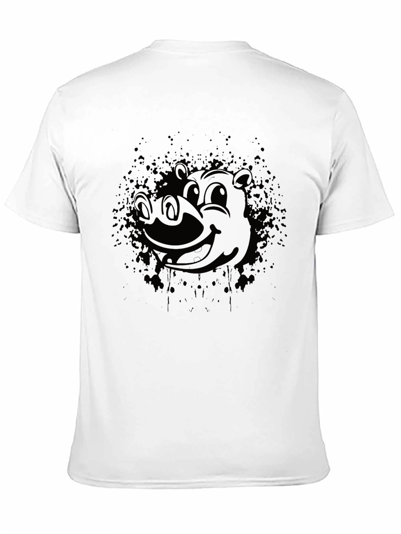 Mens Black Graphic Tee - Cartoon Hippo Design