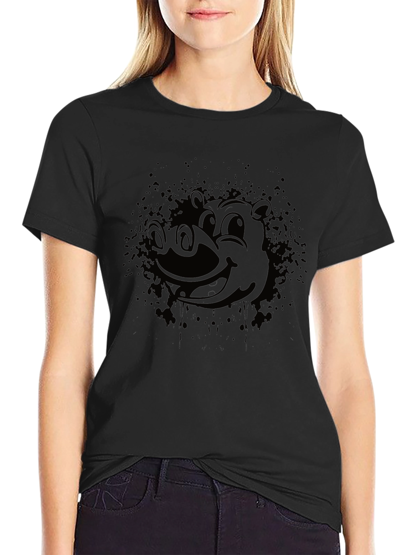 Mens Black Graphic Tee - Cartoon Hippo Design