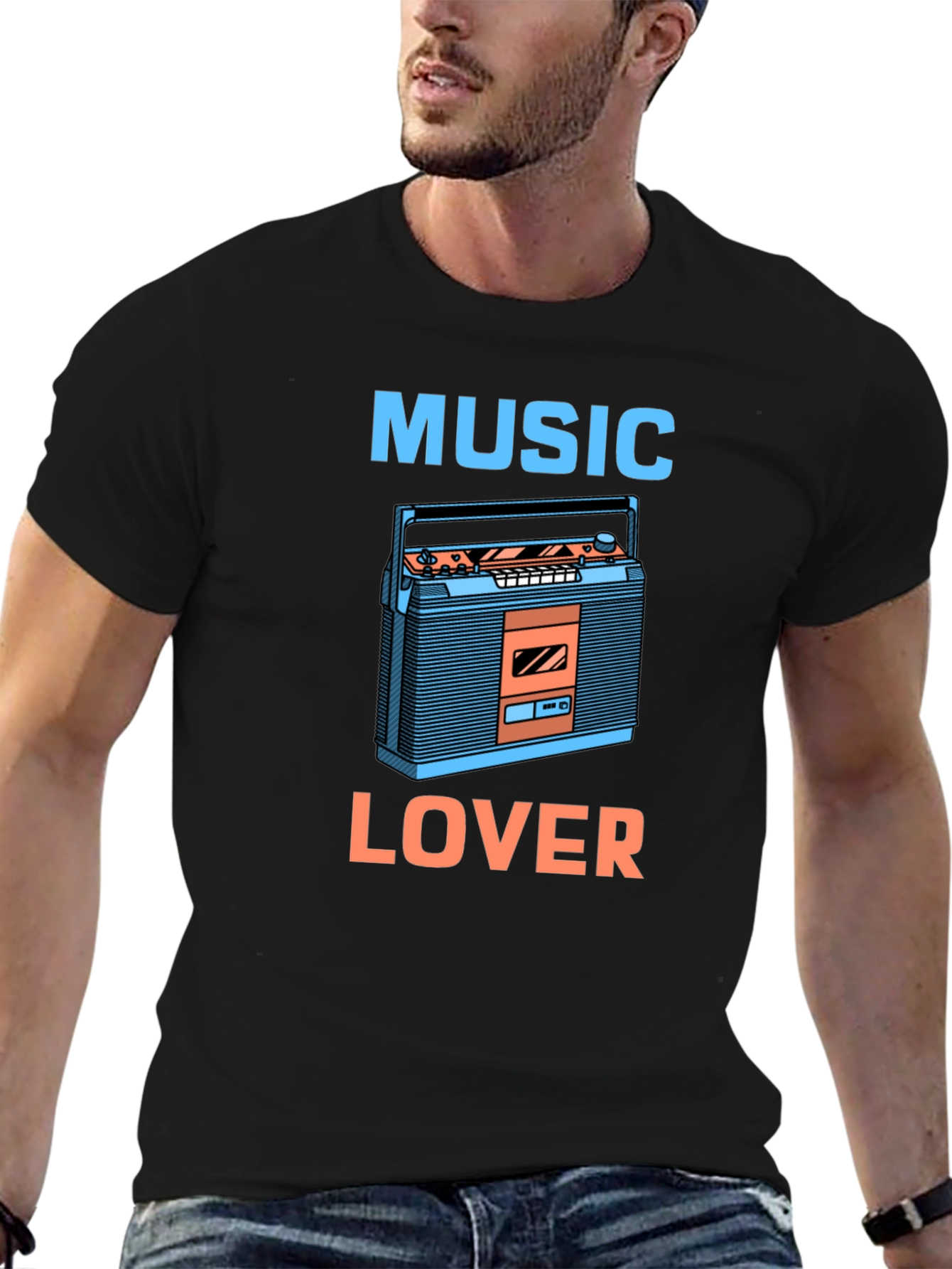 Music Lover Retro Boombox Graphic T-Shirt