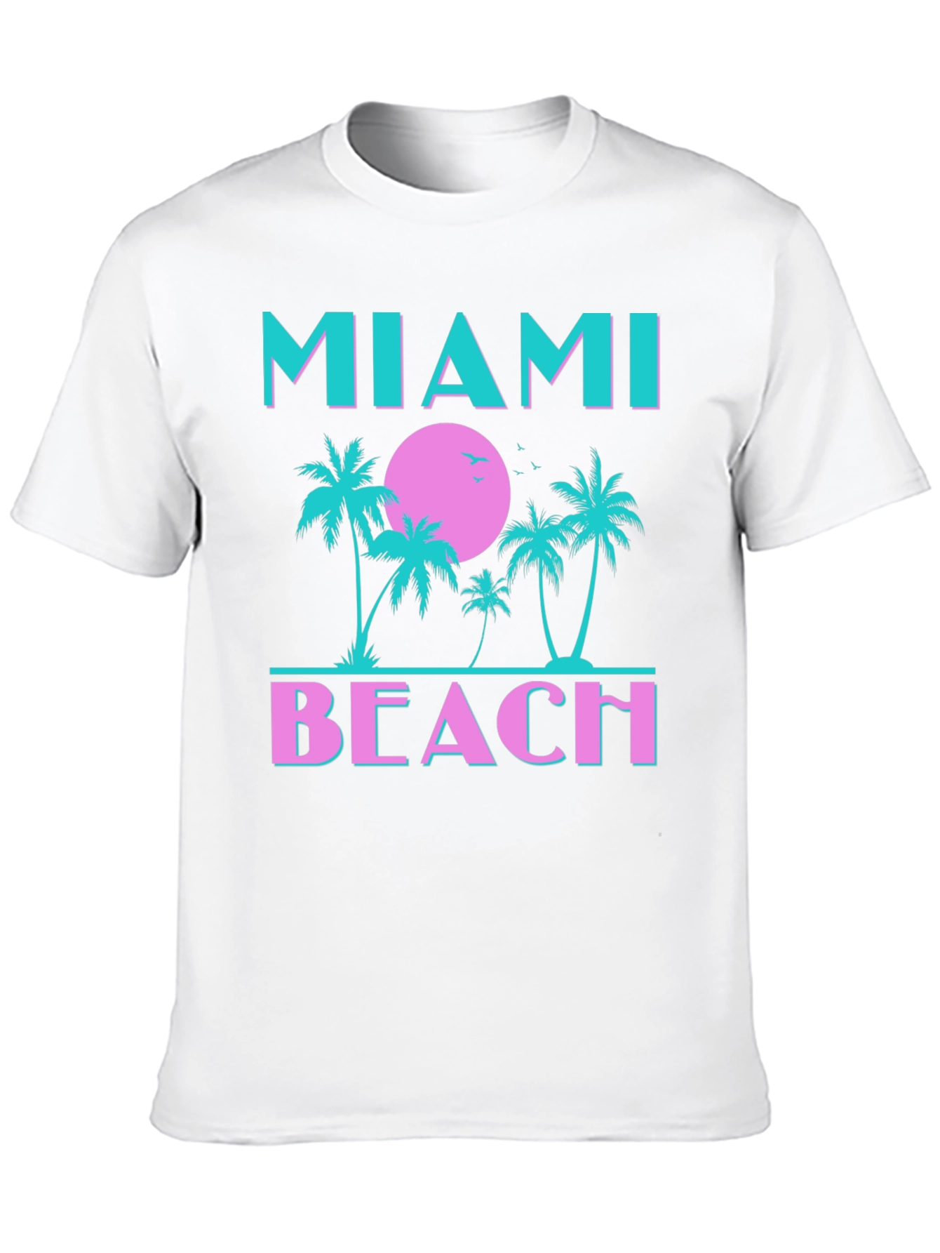 Miami Beach Graphic T-Shirt Palm Tree Sunset Tee