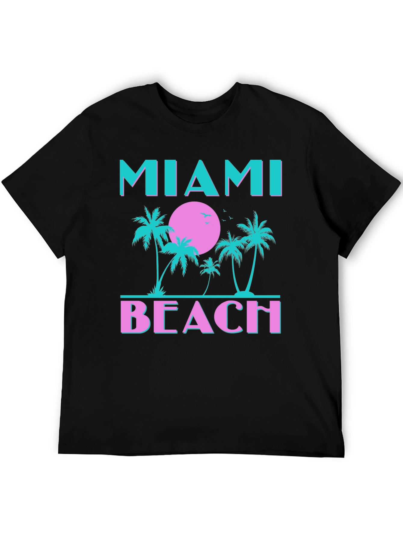 Miami Beach Graphic T-Shirt Palm Tree Sunset Tee