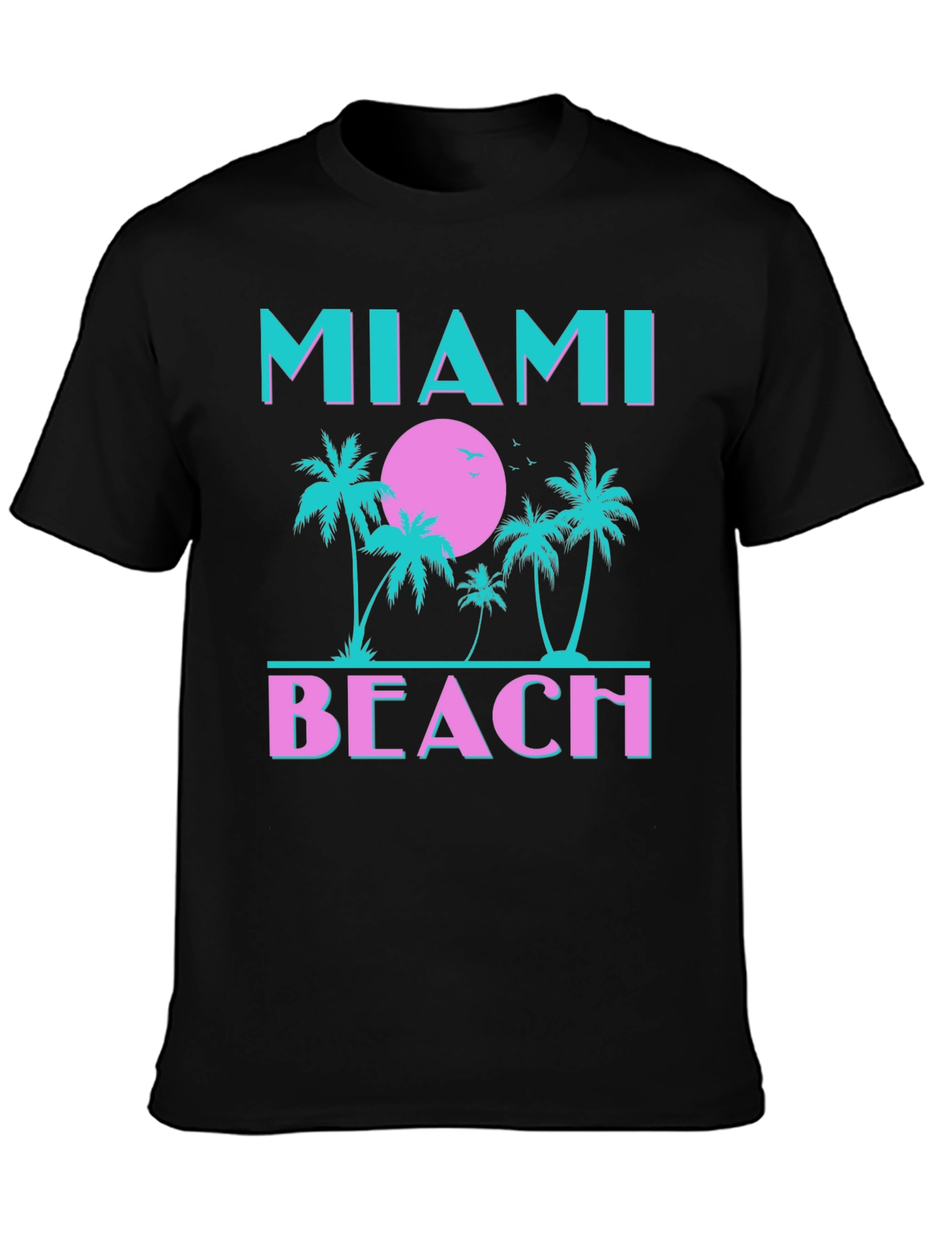 Miami Beach Graphic T-Shirt Palm Tree Sunset Tee