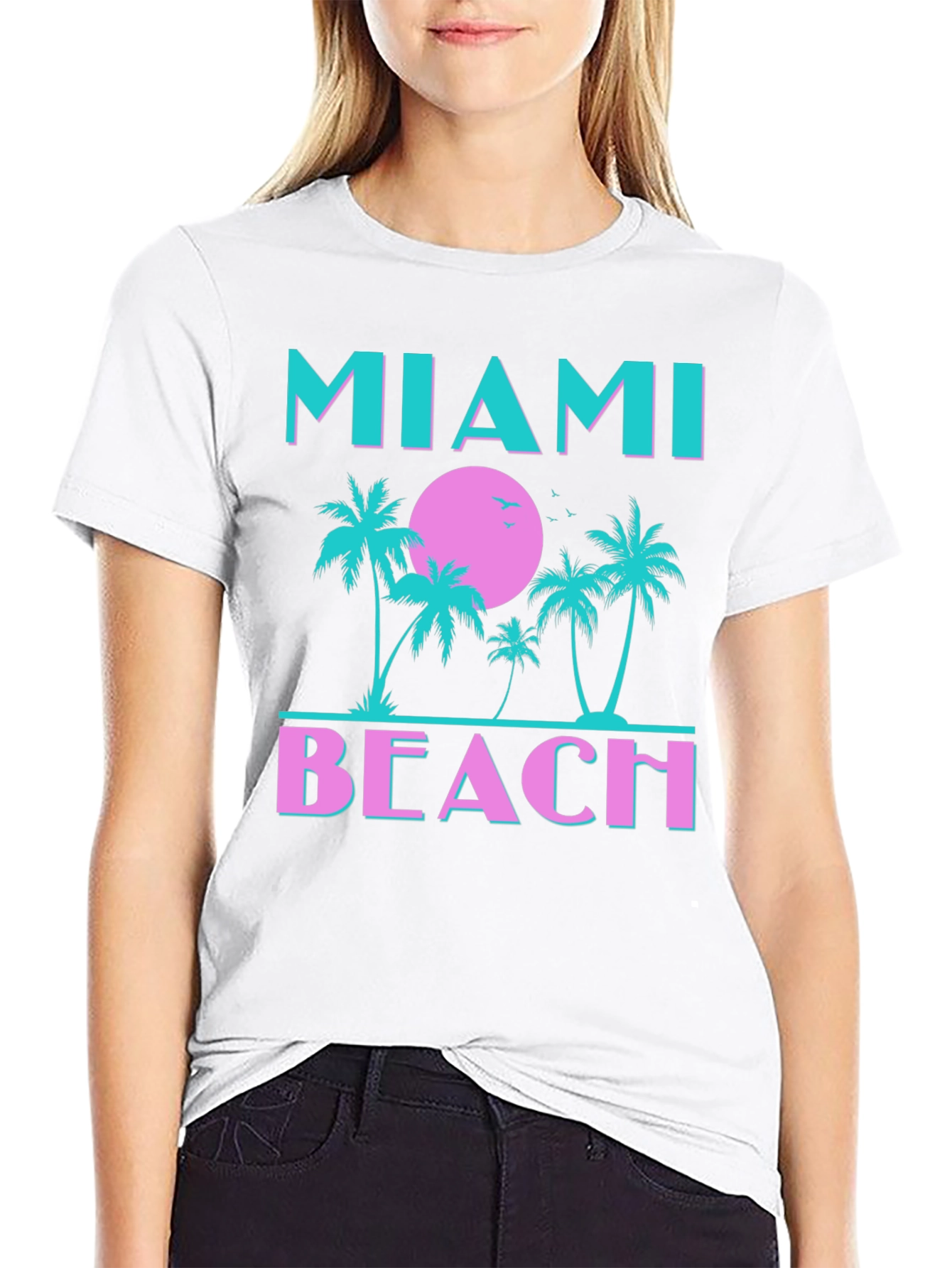 Miami Beach Graphic T-Shirt Palm Tree Sunset Tee