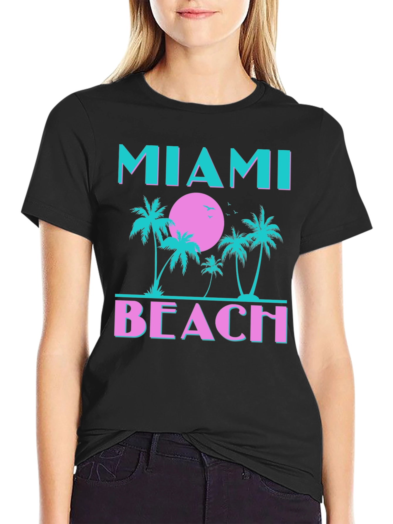 Miami Beach Graphic T-Shirt Palm Tree Sunset Tee