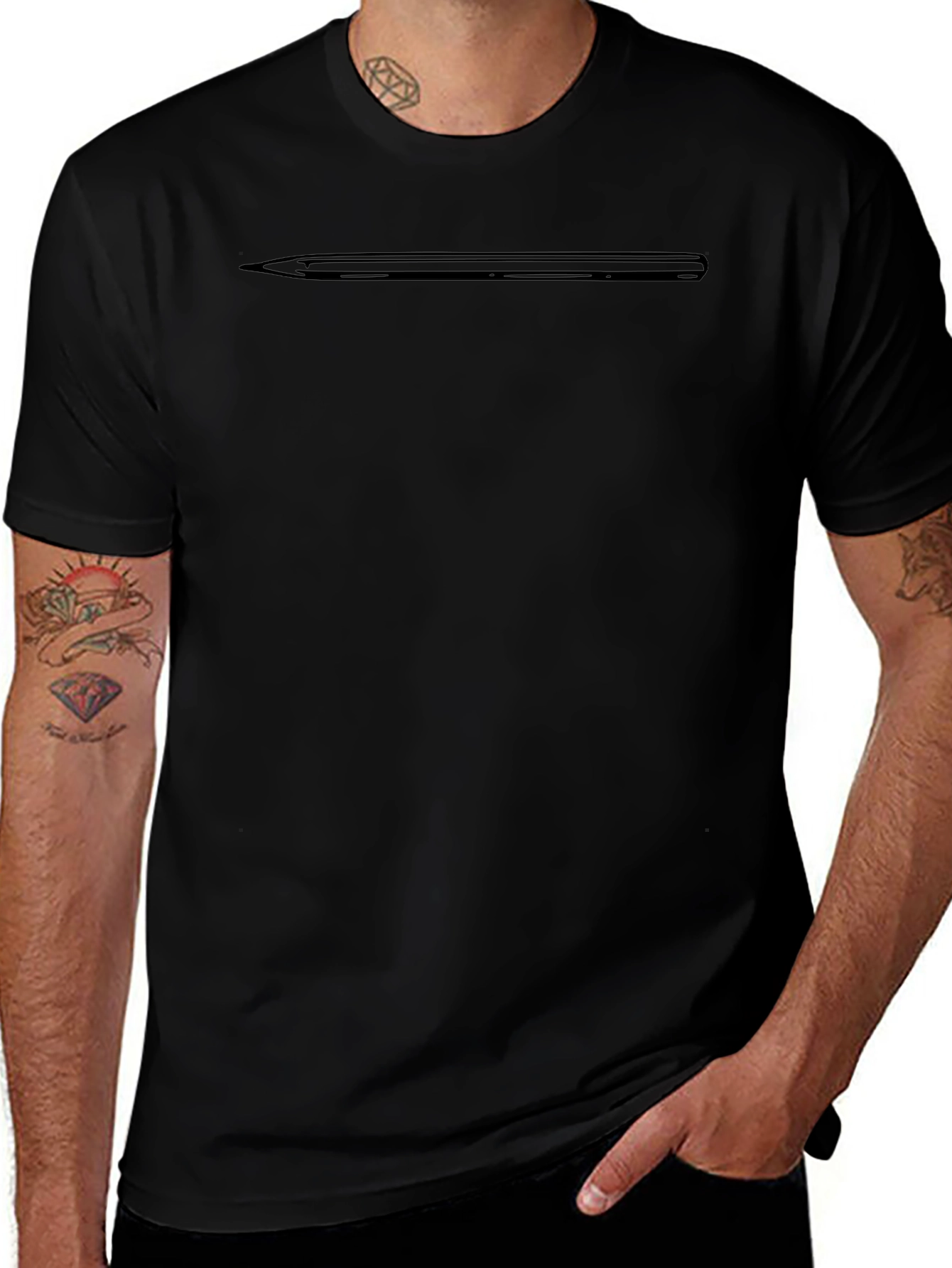Minimalist Black T-Shirt with Pencil Graphic