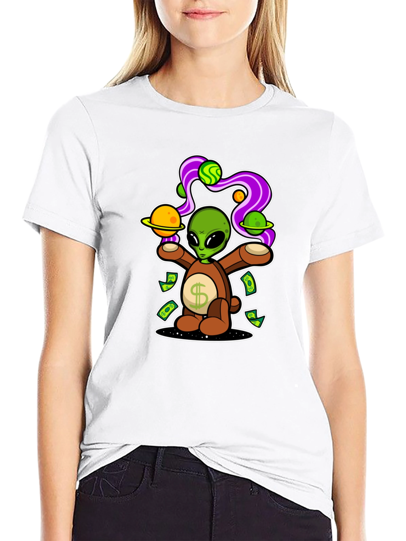 Alien Bear Money Graphic T-Shirt