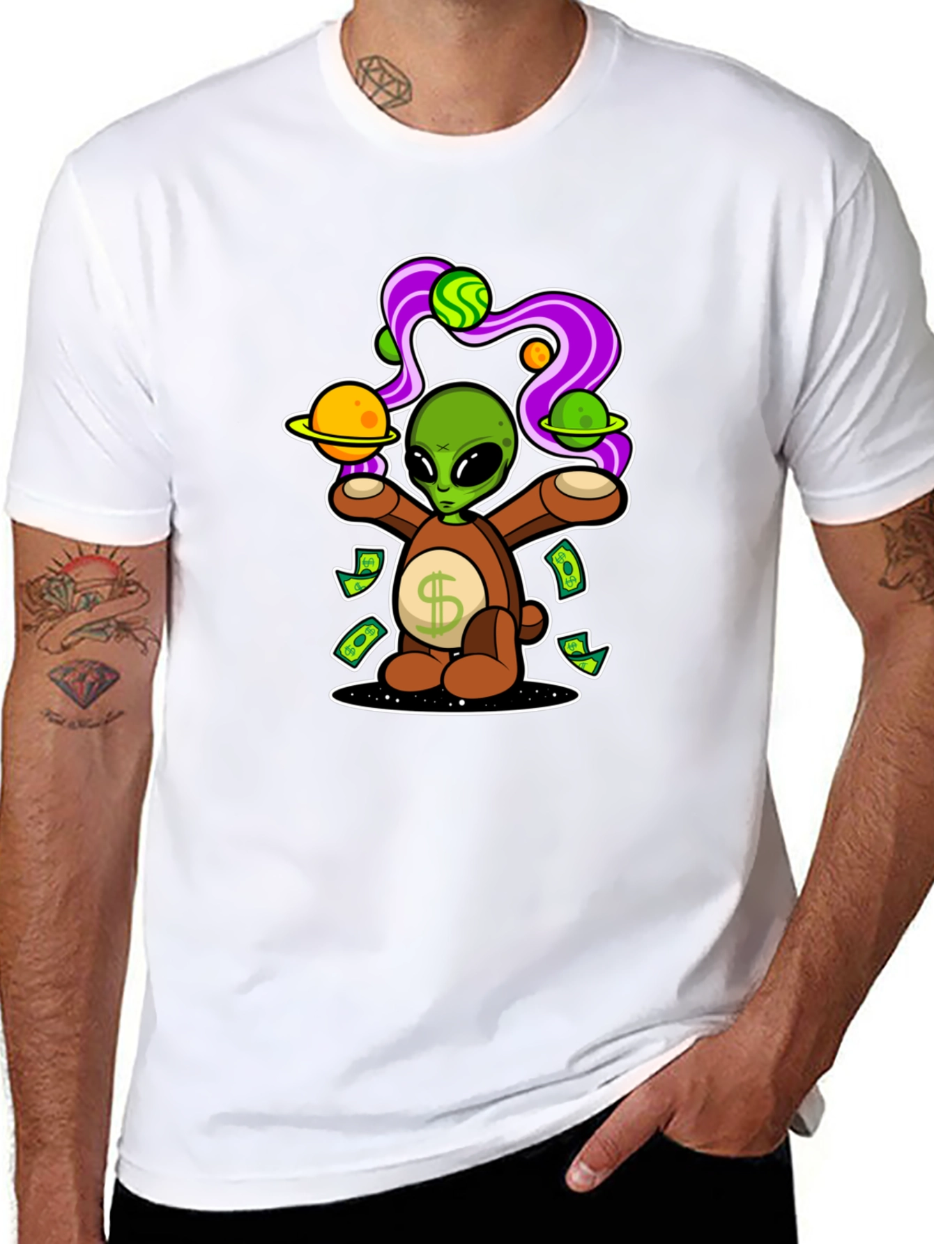 Alien Bear Money Graphic T-Shirt
