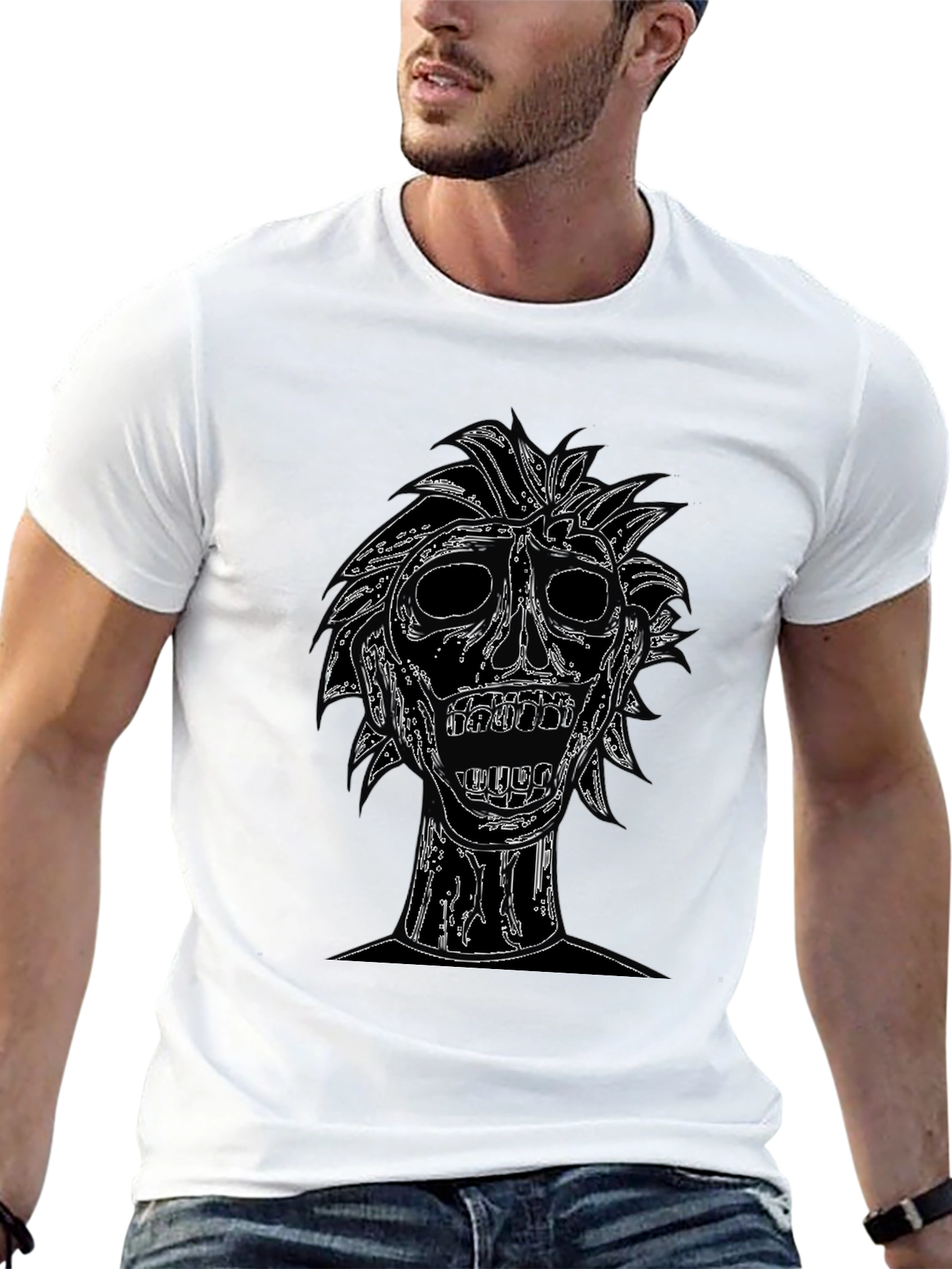 Edgy Skull Graphic Tee - Black Cotton T-Shirt
