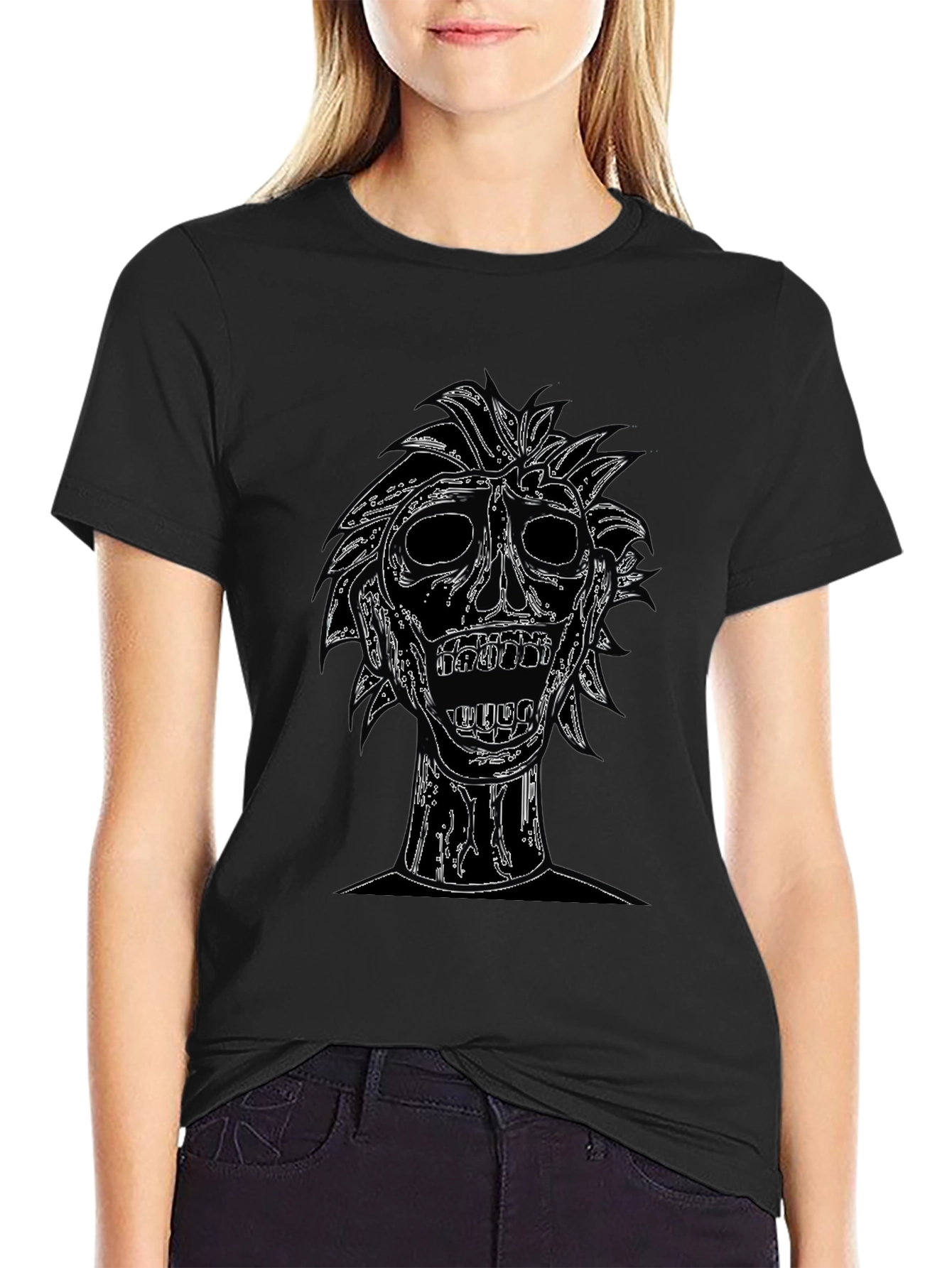 Edgy Skull Graphic Tee - Black Cotton T-Shirt
