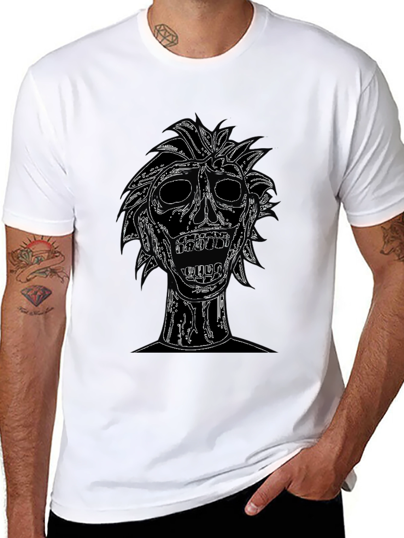Edgy Skull Graphic Tee - Black Cotton T-Shirt