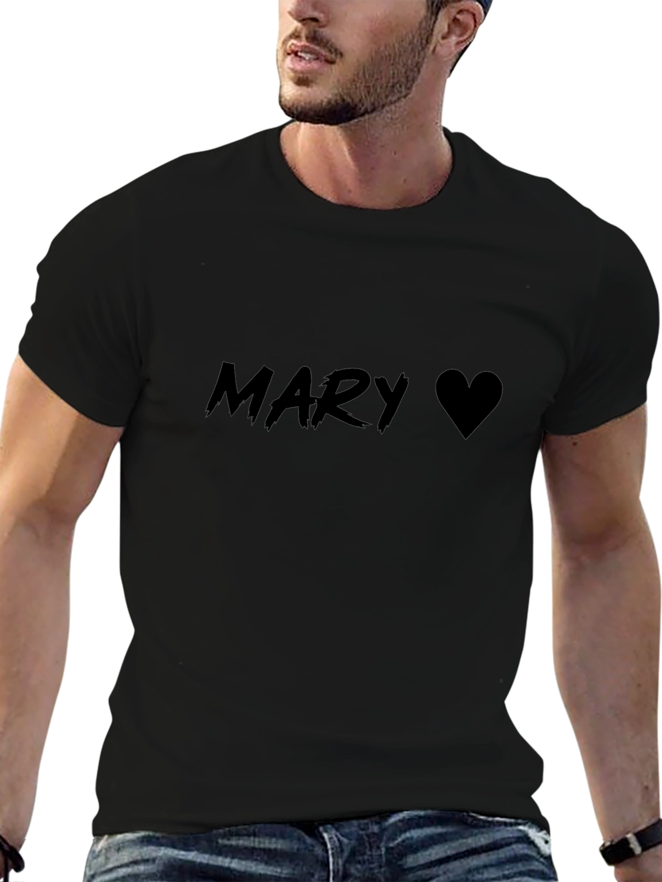 Mary Heart Black T-Shirt Casual Style