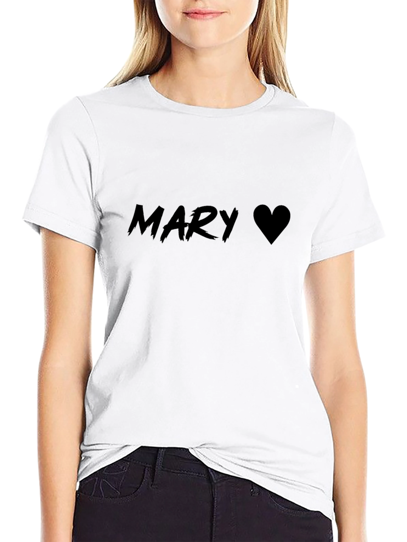 Mary Heart Black T-Shirt Casual Style