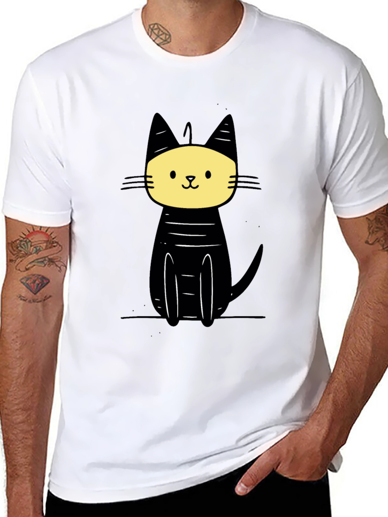 Cool Cat Graphic Tee - Black Cotton Blend Shirt
