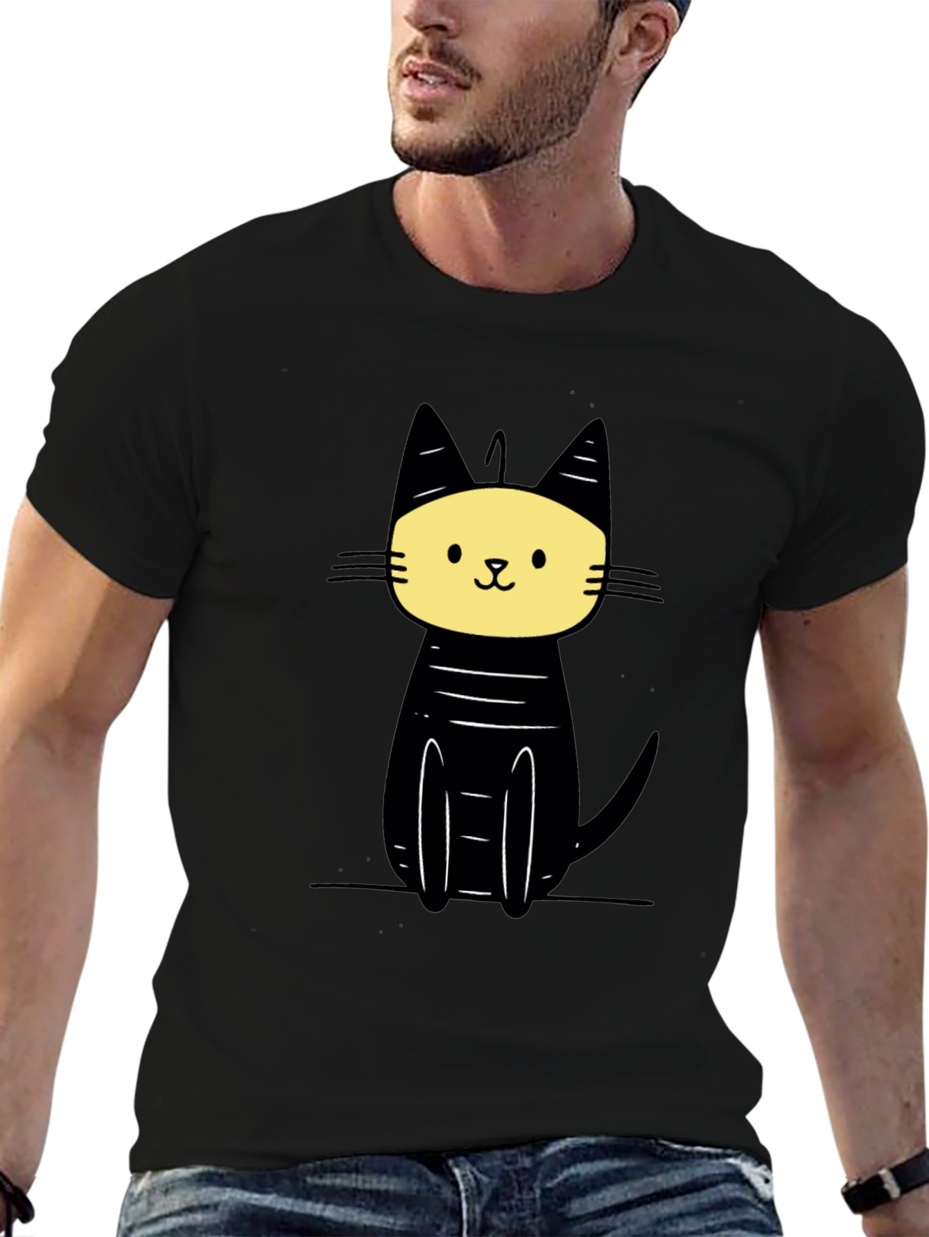 Cool Cat Graphic Tee - Black Cotton Blend Shirt