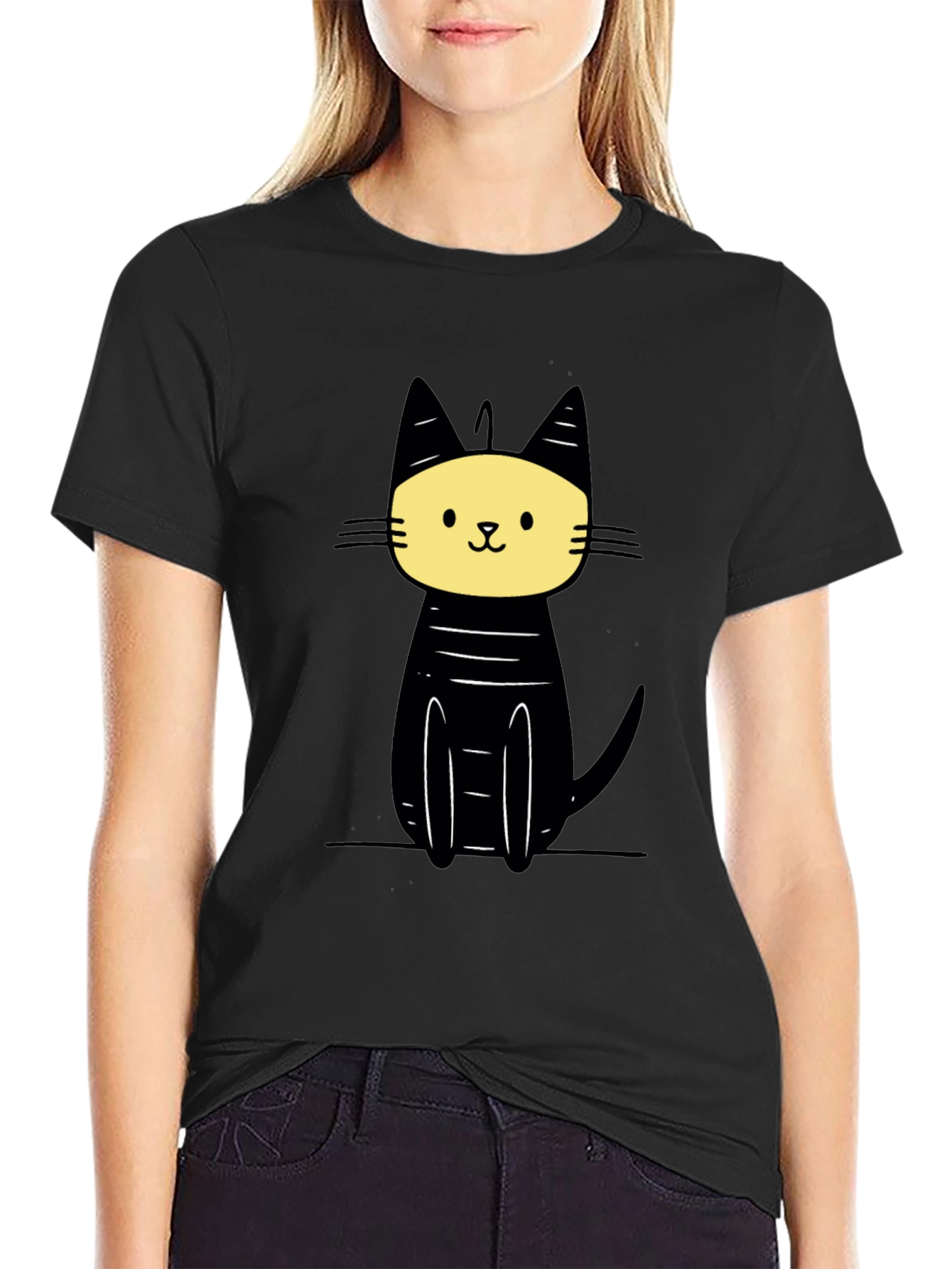 Cool Cat Graphic Tee - Black Cotton Blend Shirt