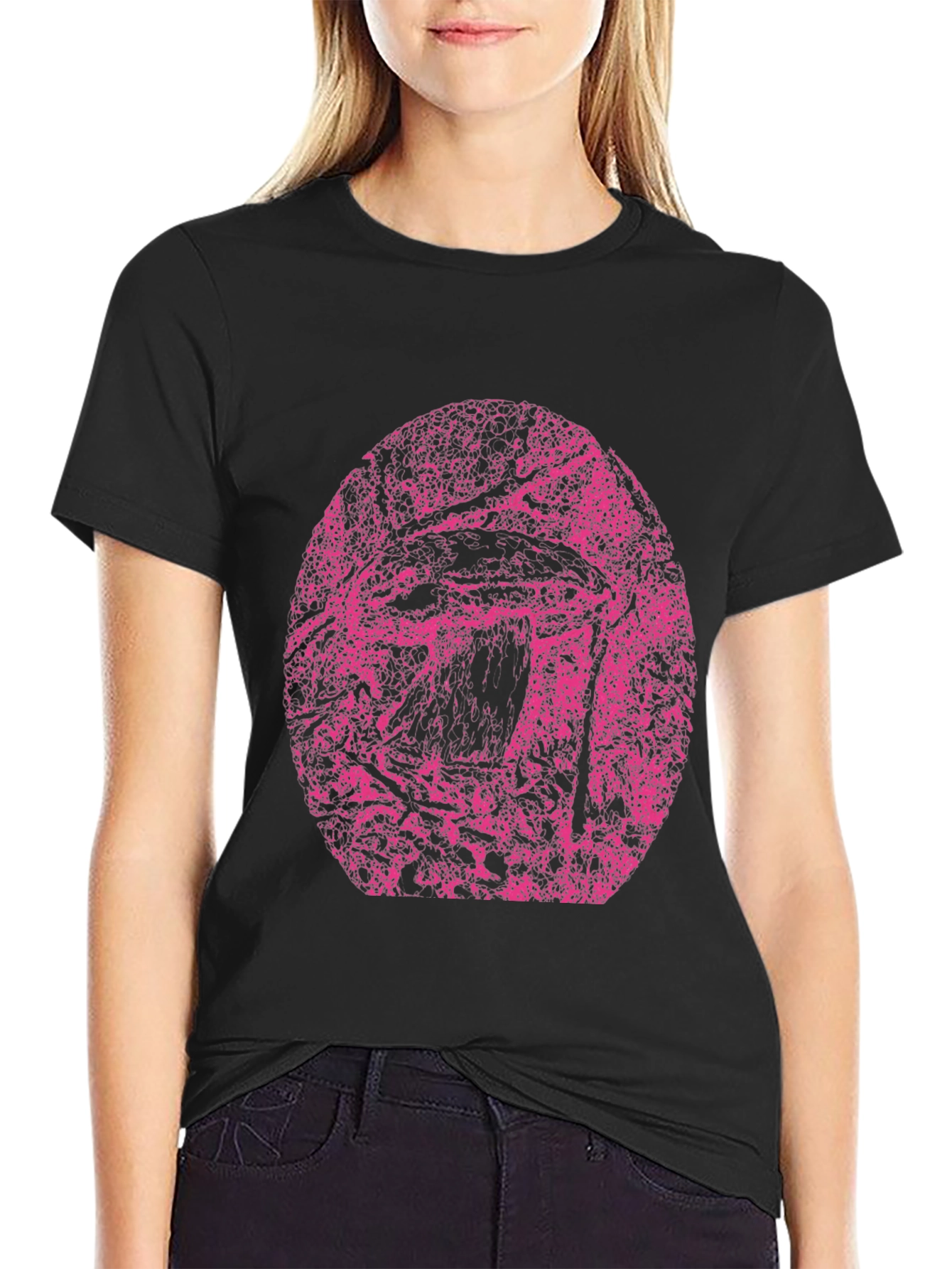 Black T-Shirt with Pink Abstract Design