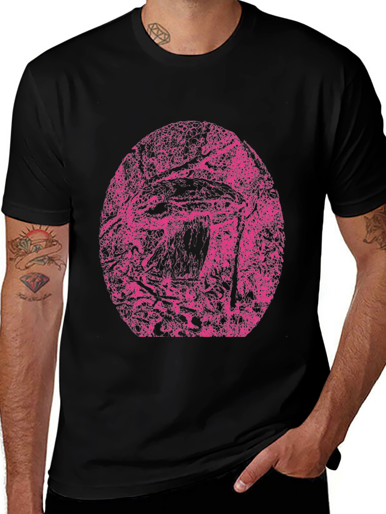 Black T-Shirt with Pink Abstract Design