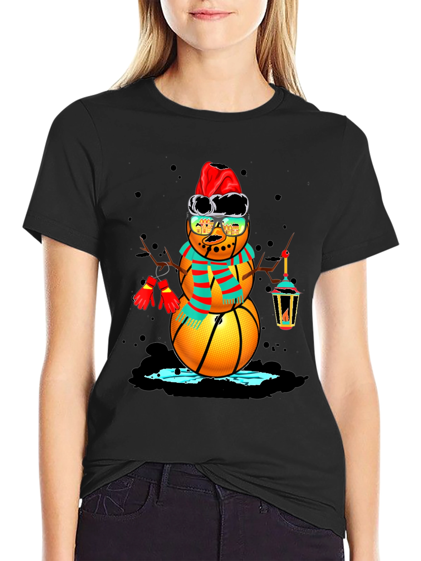 Basketball Snowman Holiday T-Shirt