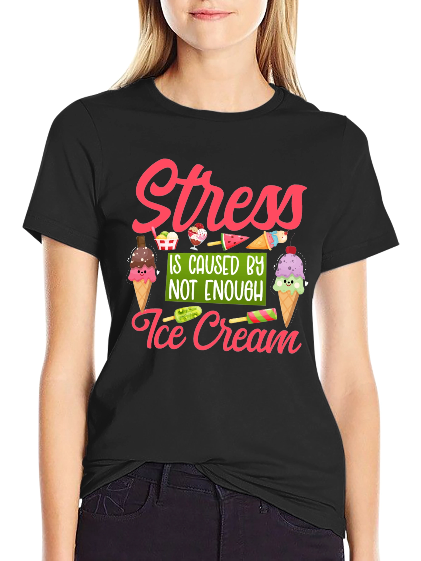 Stress Ice Cream T-Shirt - Unisex Black Tee