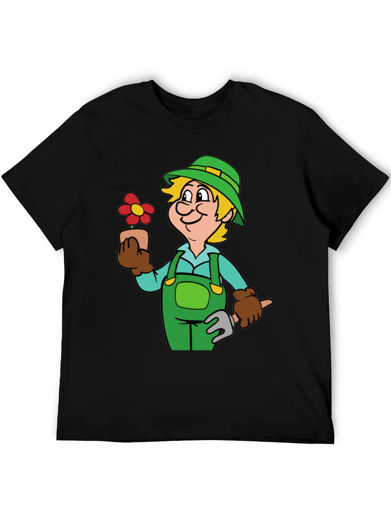 Gardener Cartoon Graphic T-Shirt Black