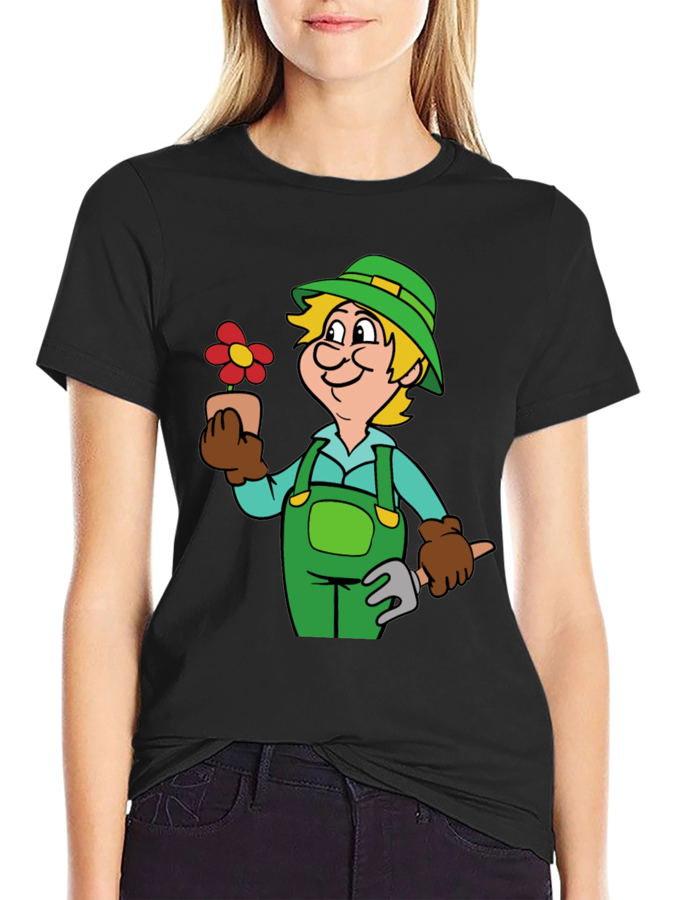 Gardener Cartoon Graphic T-Shirt Black