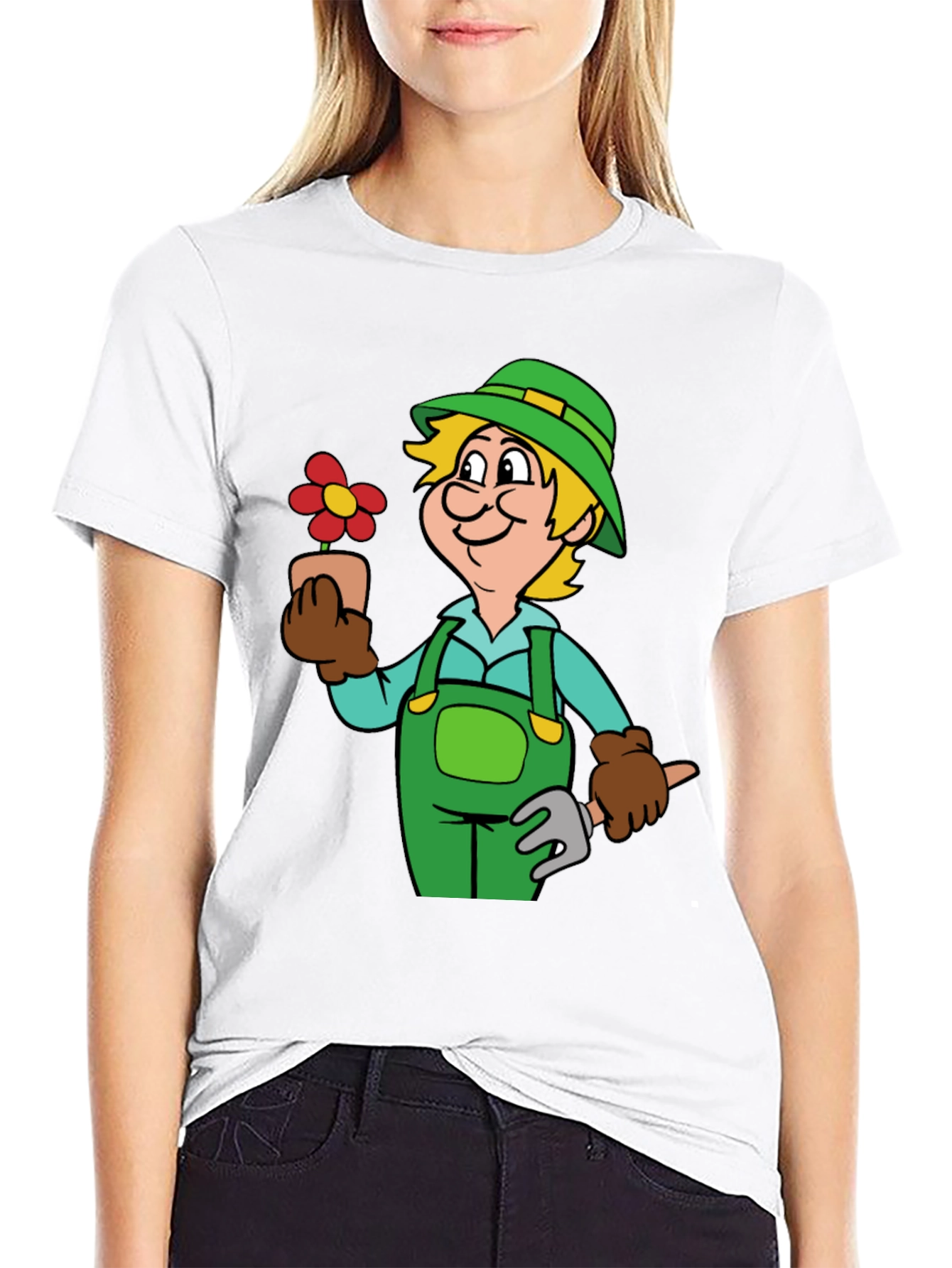 Gardener Cartoon Graphic T-Shirt Black