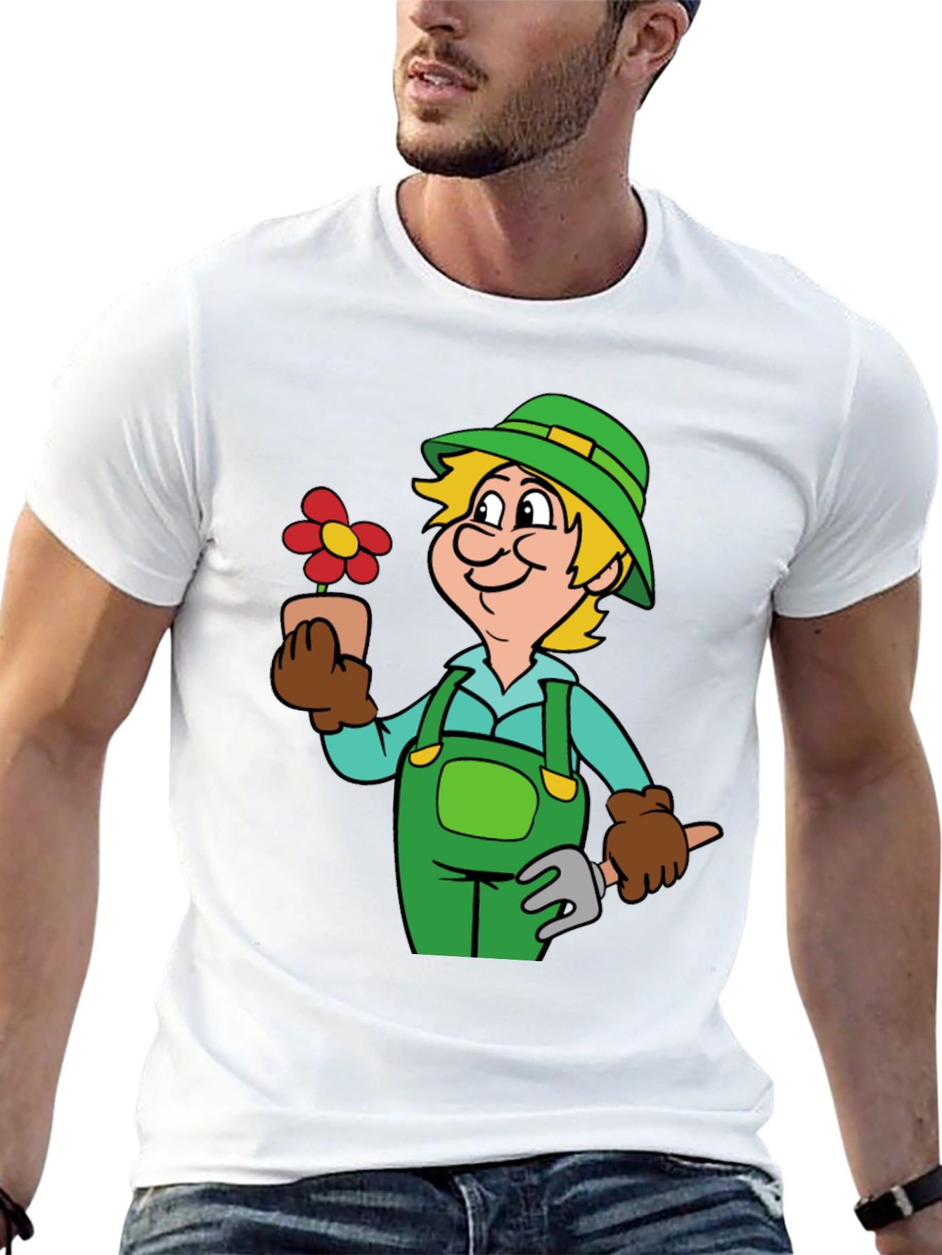 Gardener Cartoon Graphic T-Shirt Black