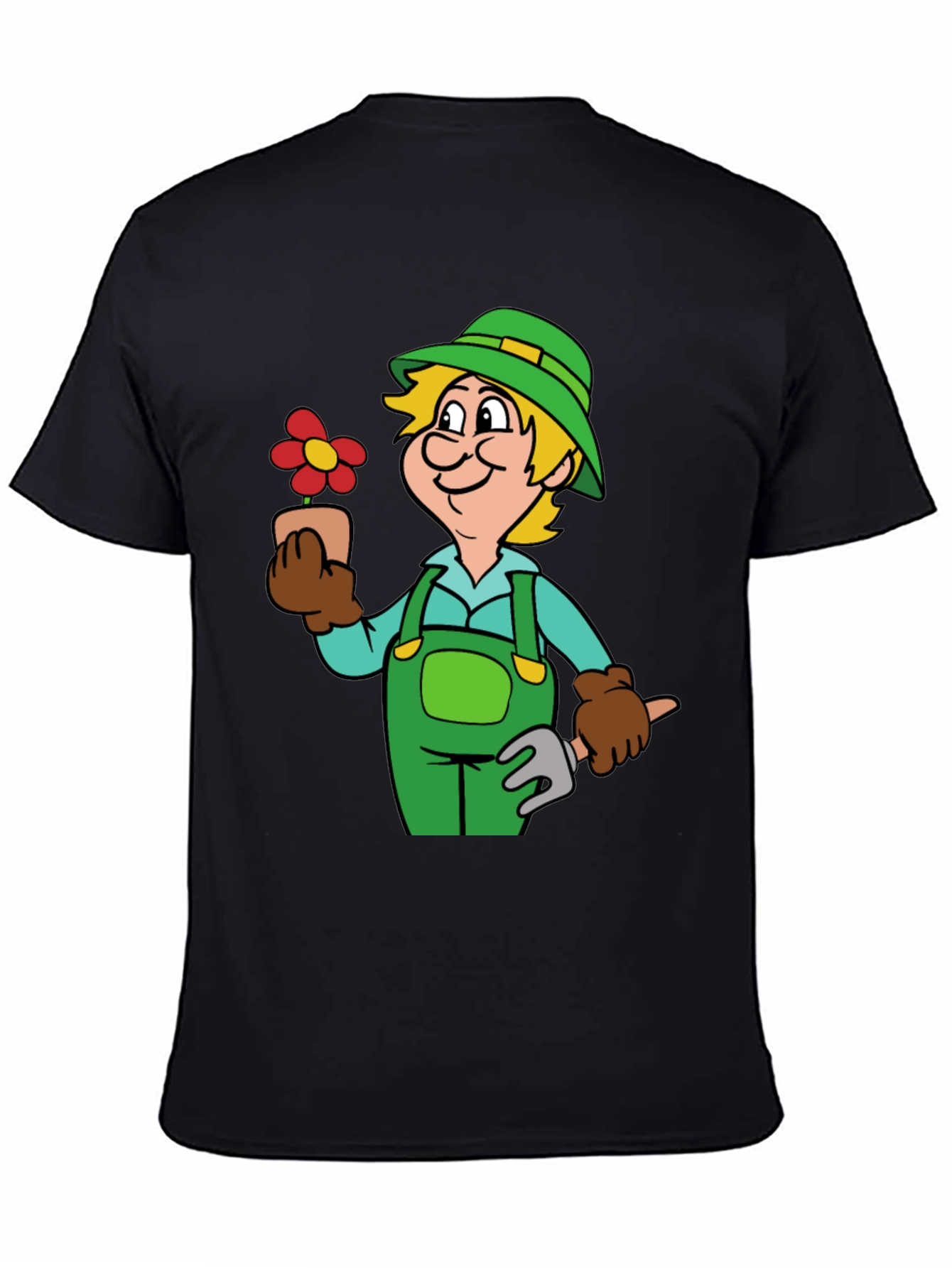 Gardener Cartoon Graphic T-Shirt Black