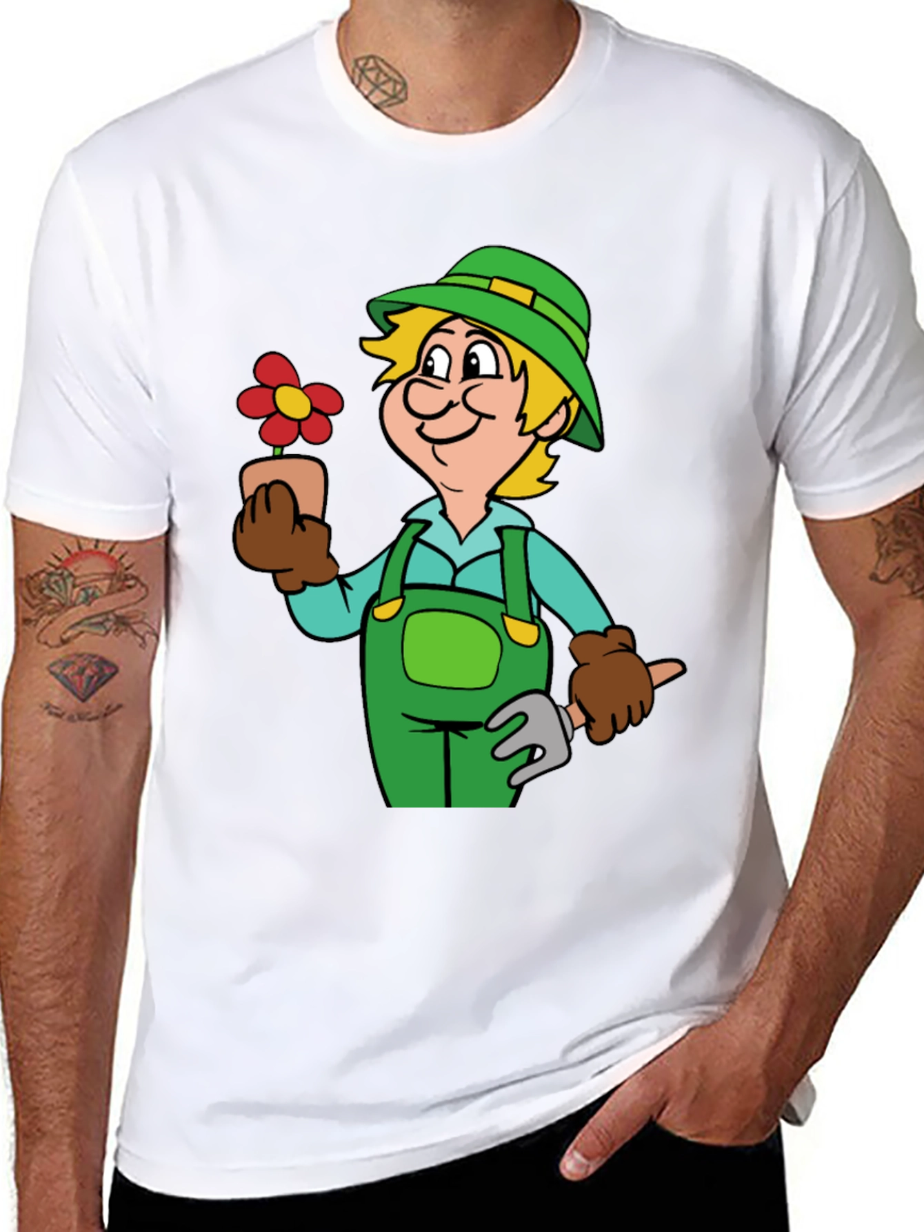 Gardener Cartoon Graphic T-Shirt Black
