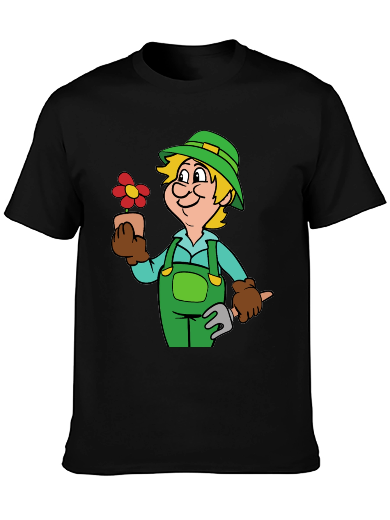 Gardener Cartoon Graphic T-Shirt Black