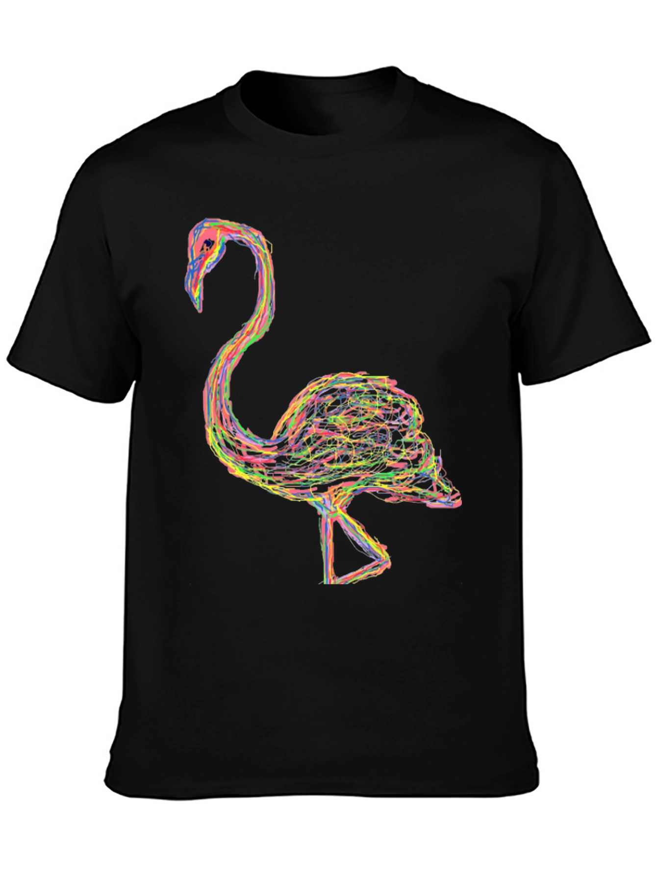 Vivid Flamingo Graphic Tee - Black Cotton Comfort