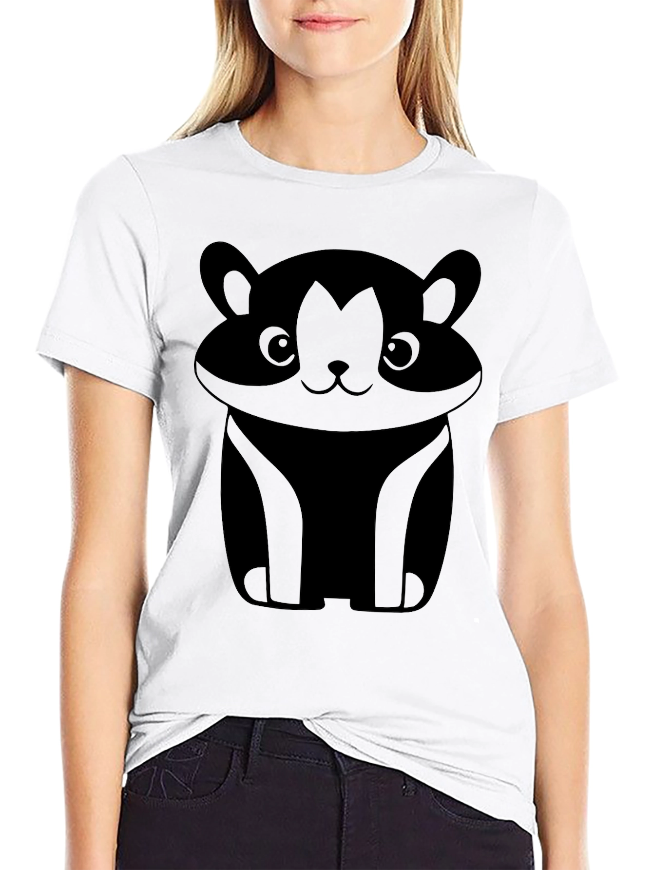 Cute Cartoon Hamster Black T-Shirt