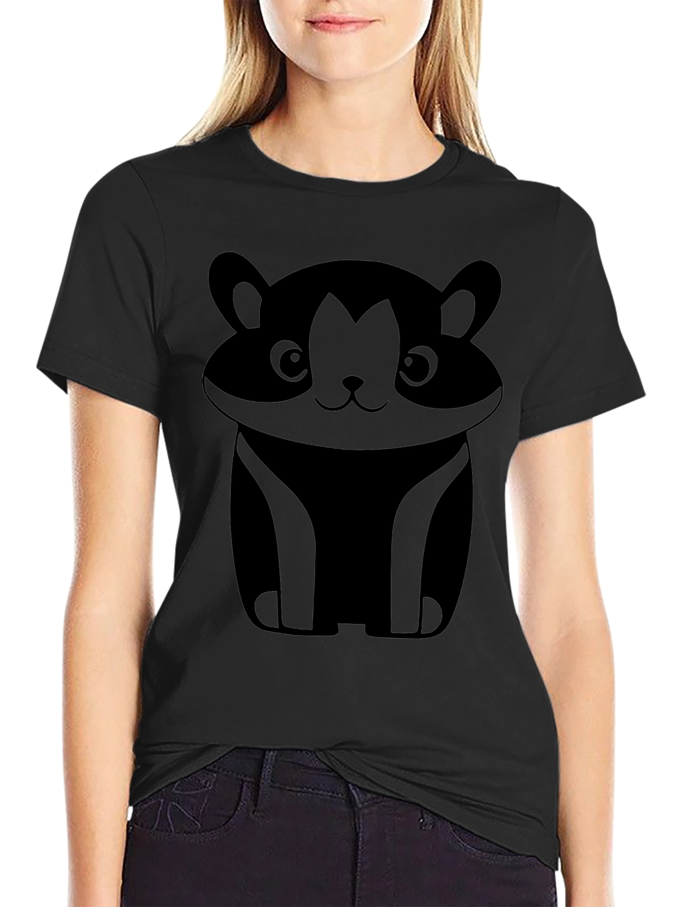 Cute Cartoon Hamster Black T-Shirt