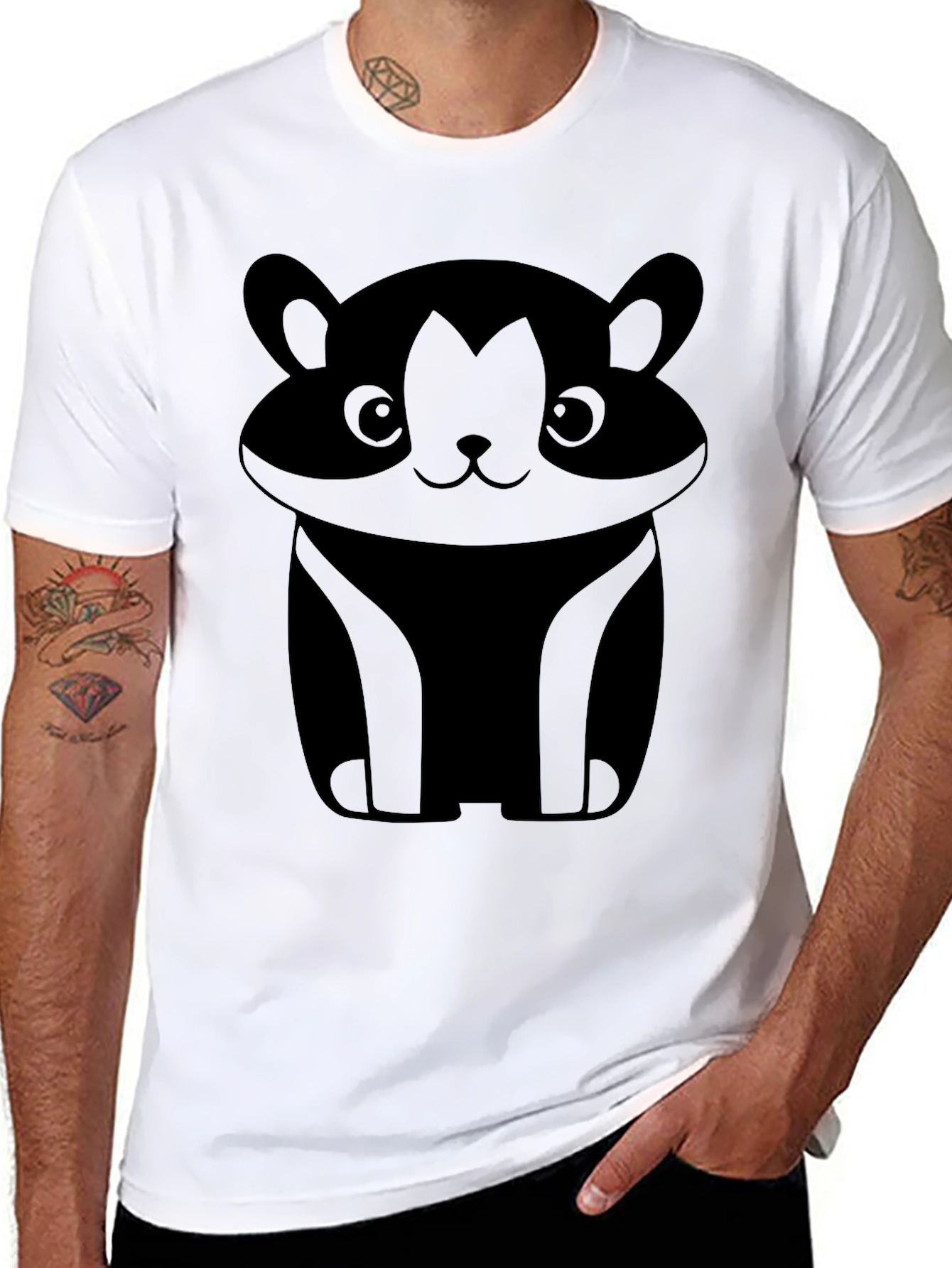 Cute Cartoon Hamster Black T-Shirt
