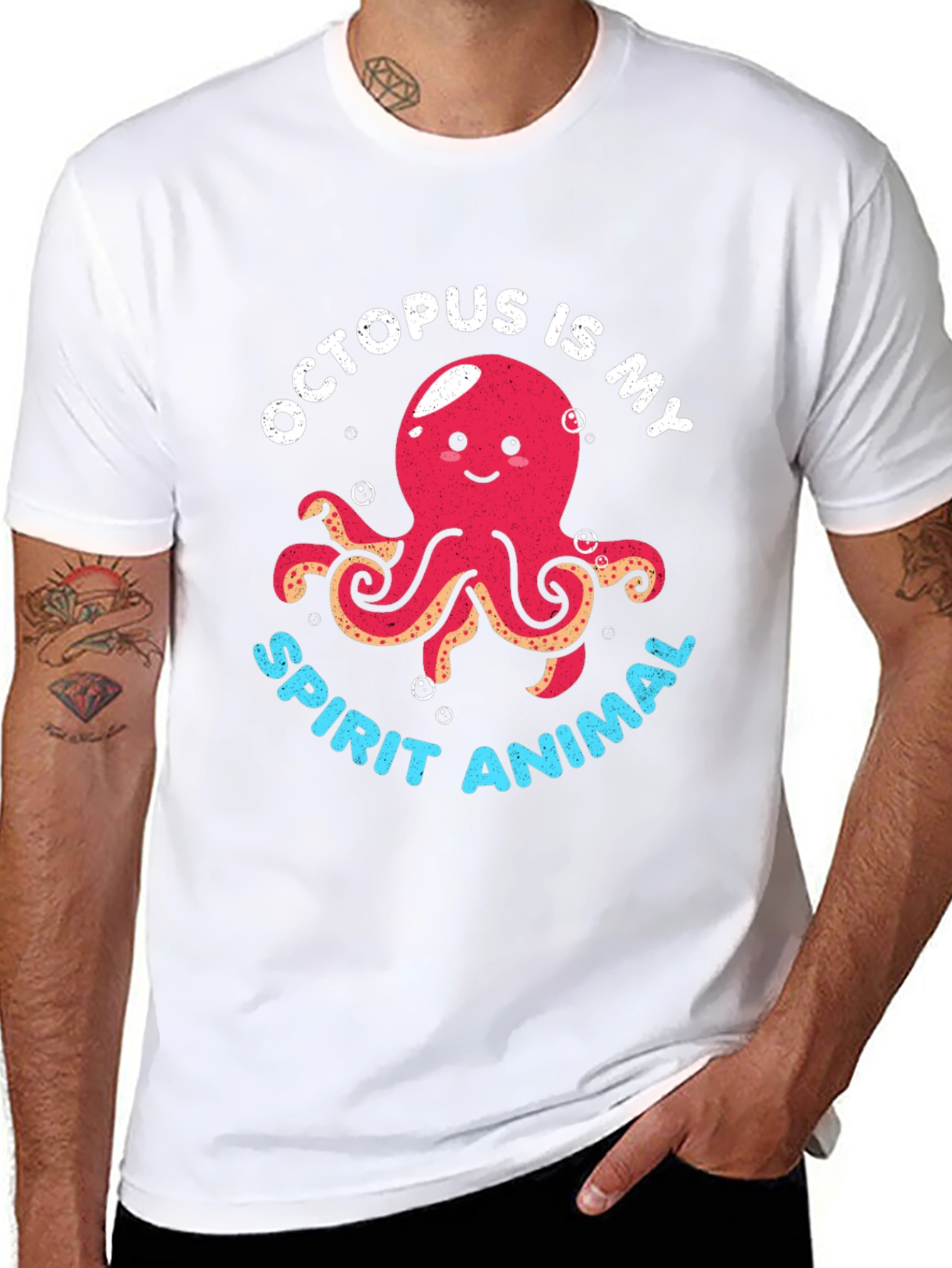 Octopus Spirit Animal Graphic Tee - Black Cotton T-Shirt