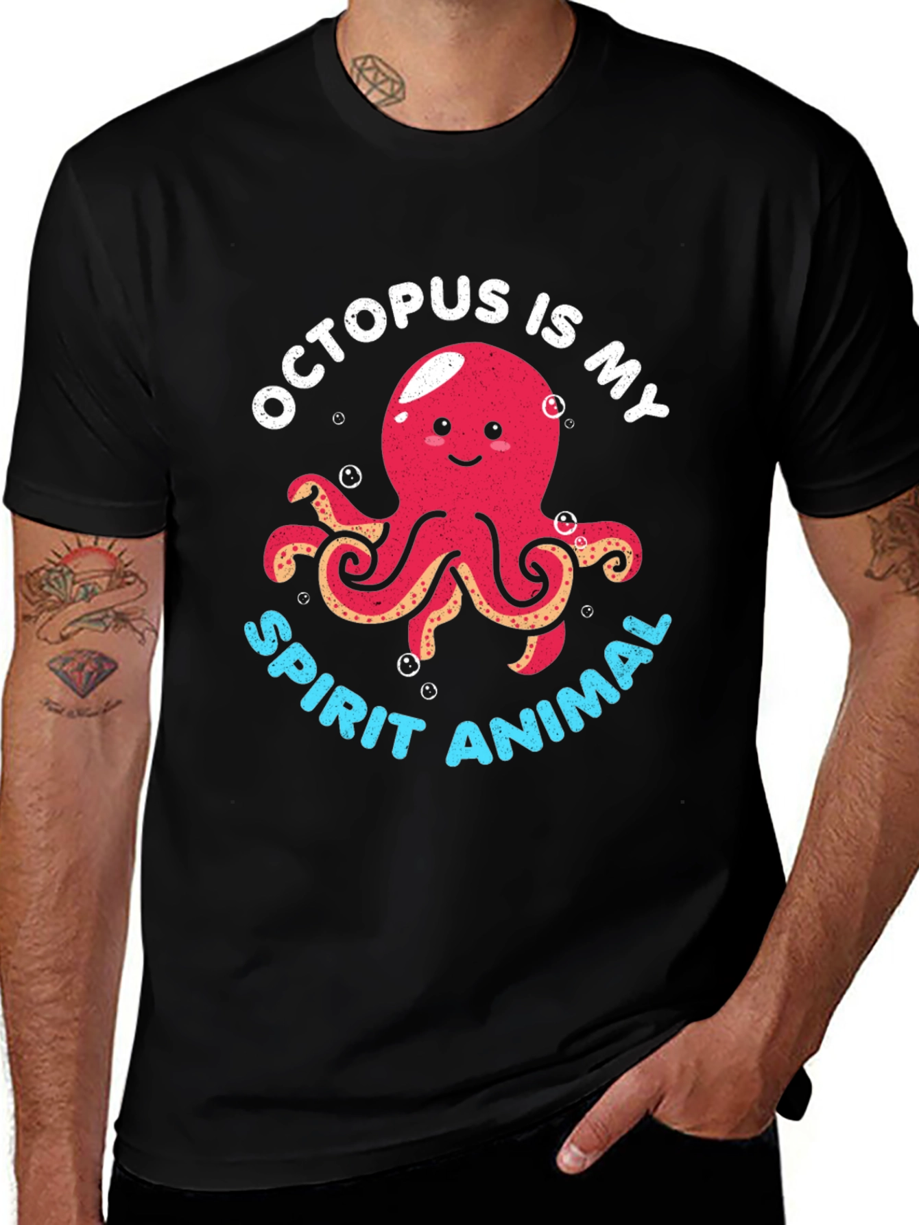 Octopus Spirit Animal Graphic Tee - Black Cotton T-Shirt