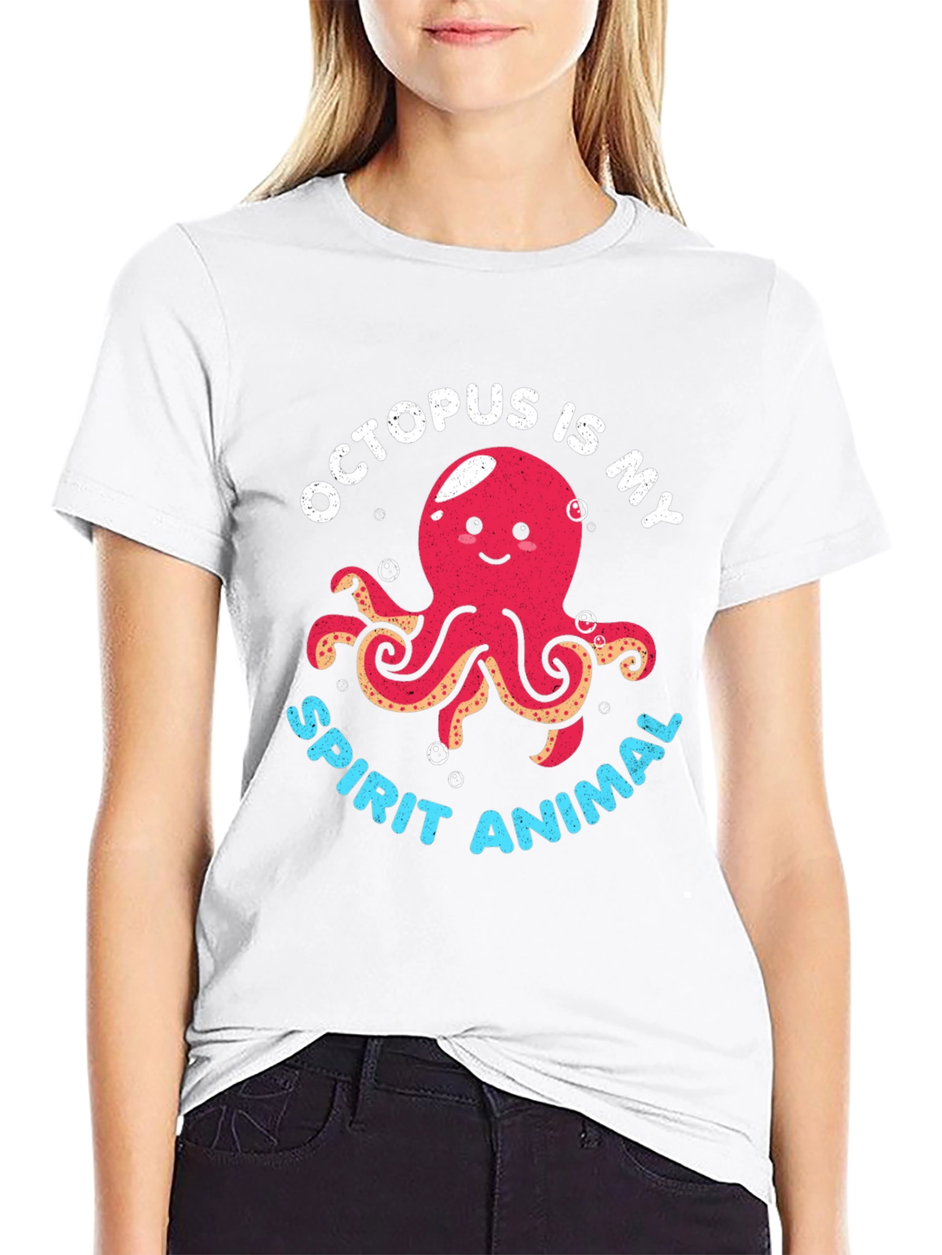Octopus Spirit Animal Graphic Tee - Black Cotton T-Shirt