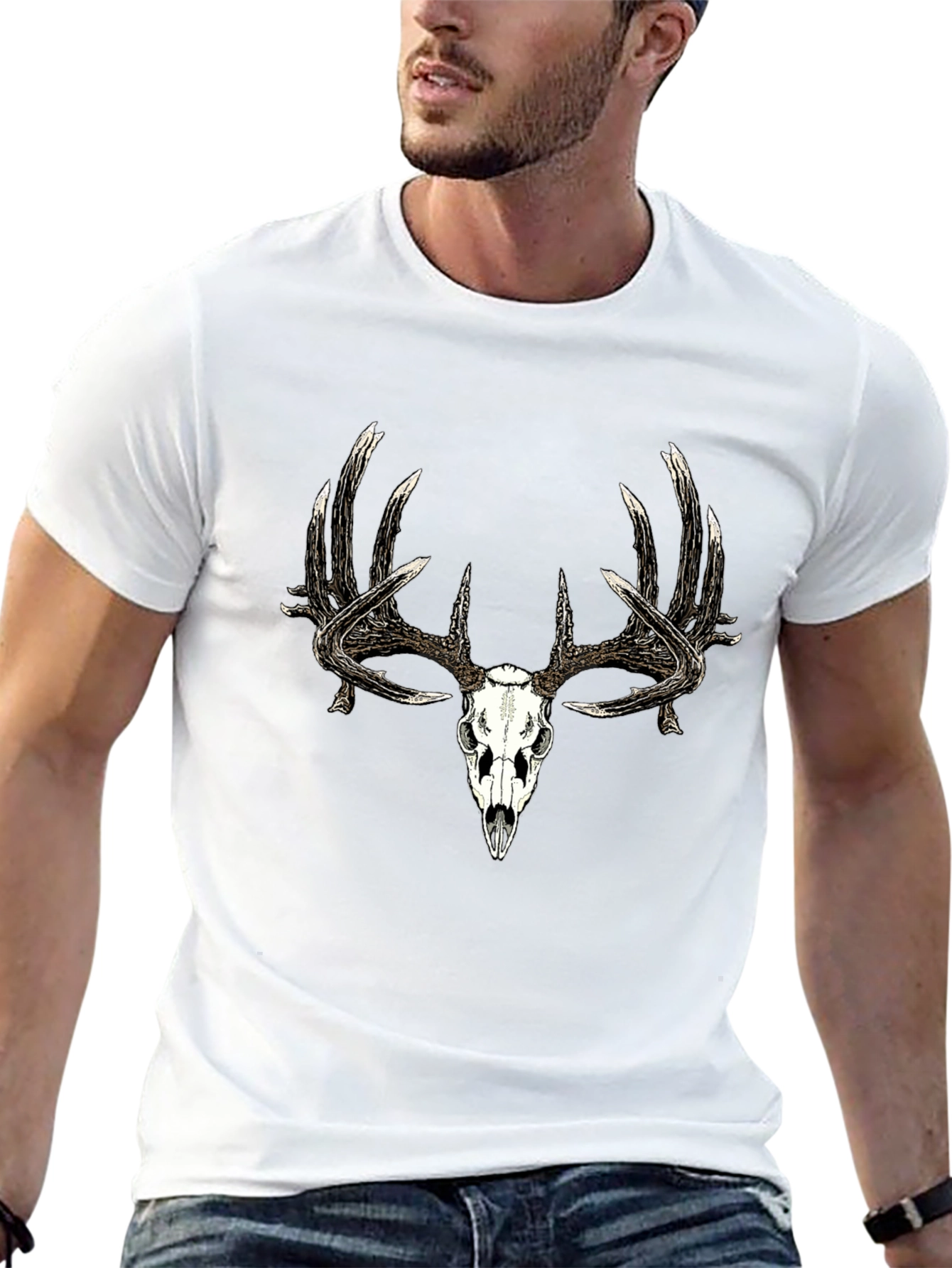 Mens Black Deer Skull Graphic T-Shirt