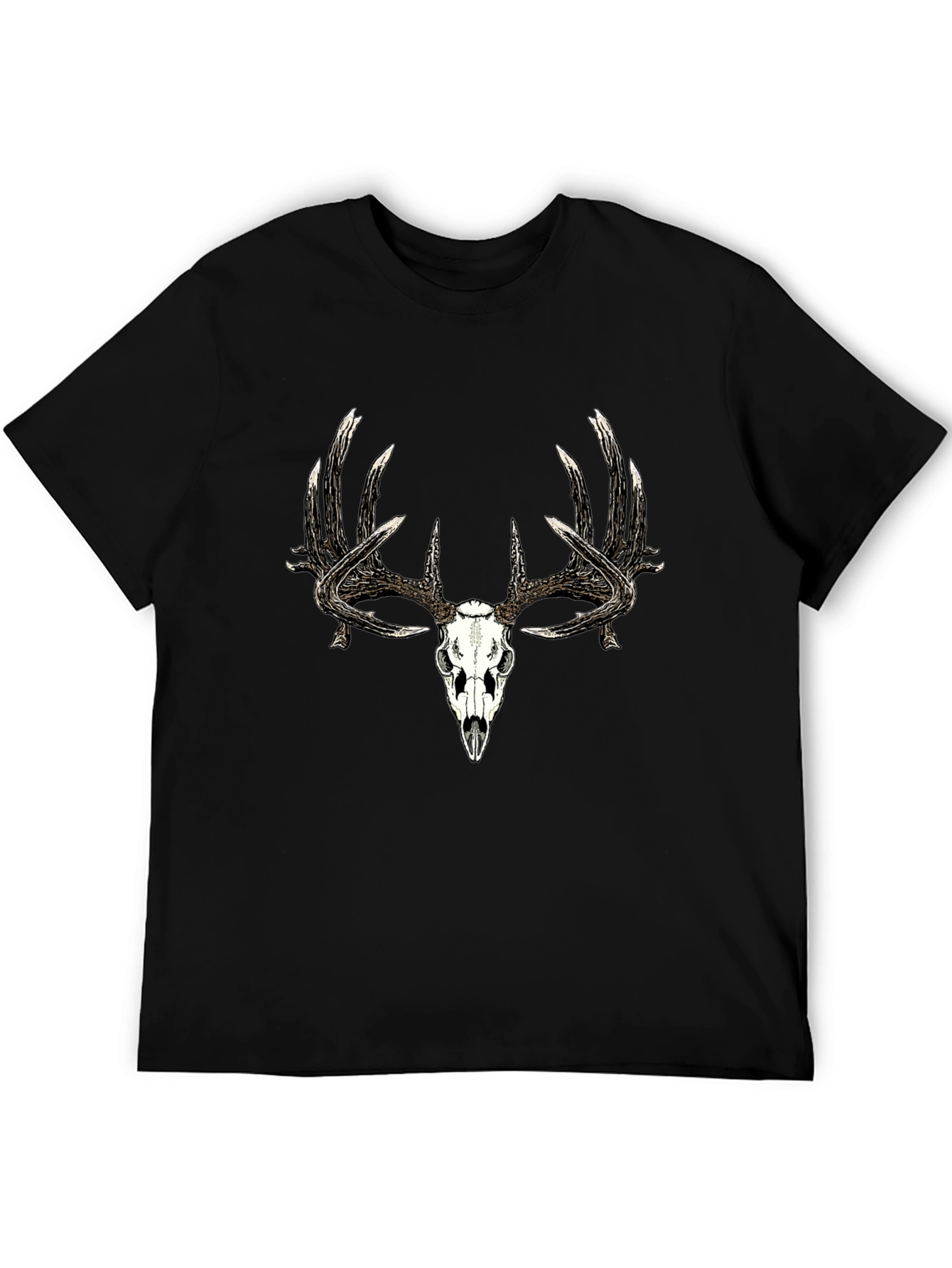 Mens Black Deer Skull Graphic T-Shirt