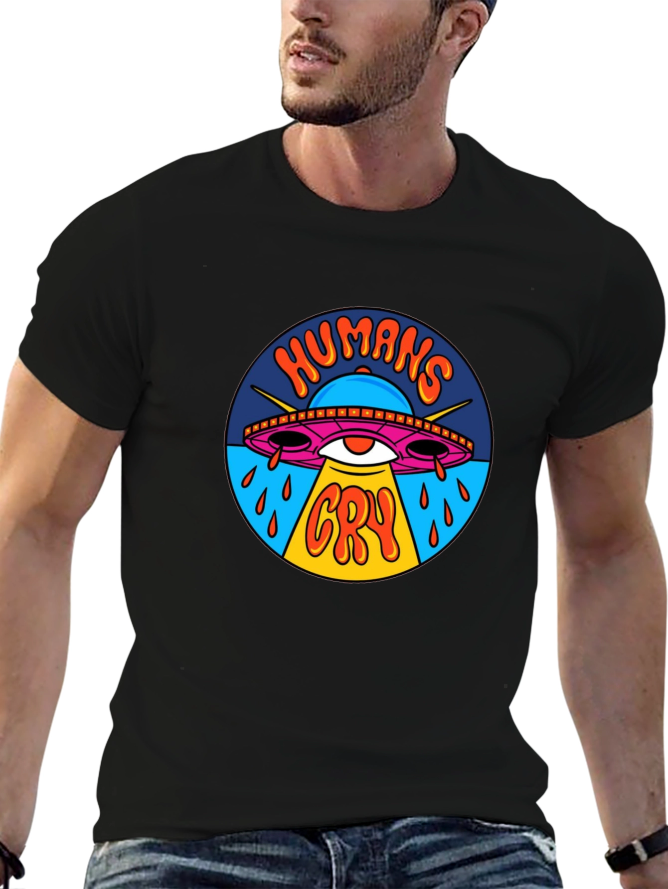 Humans Cry UFO Graphic Tee - Black
