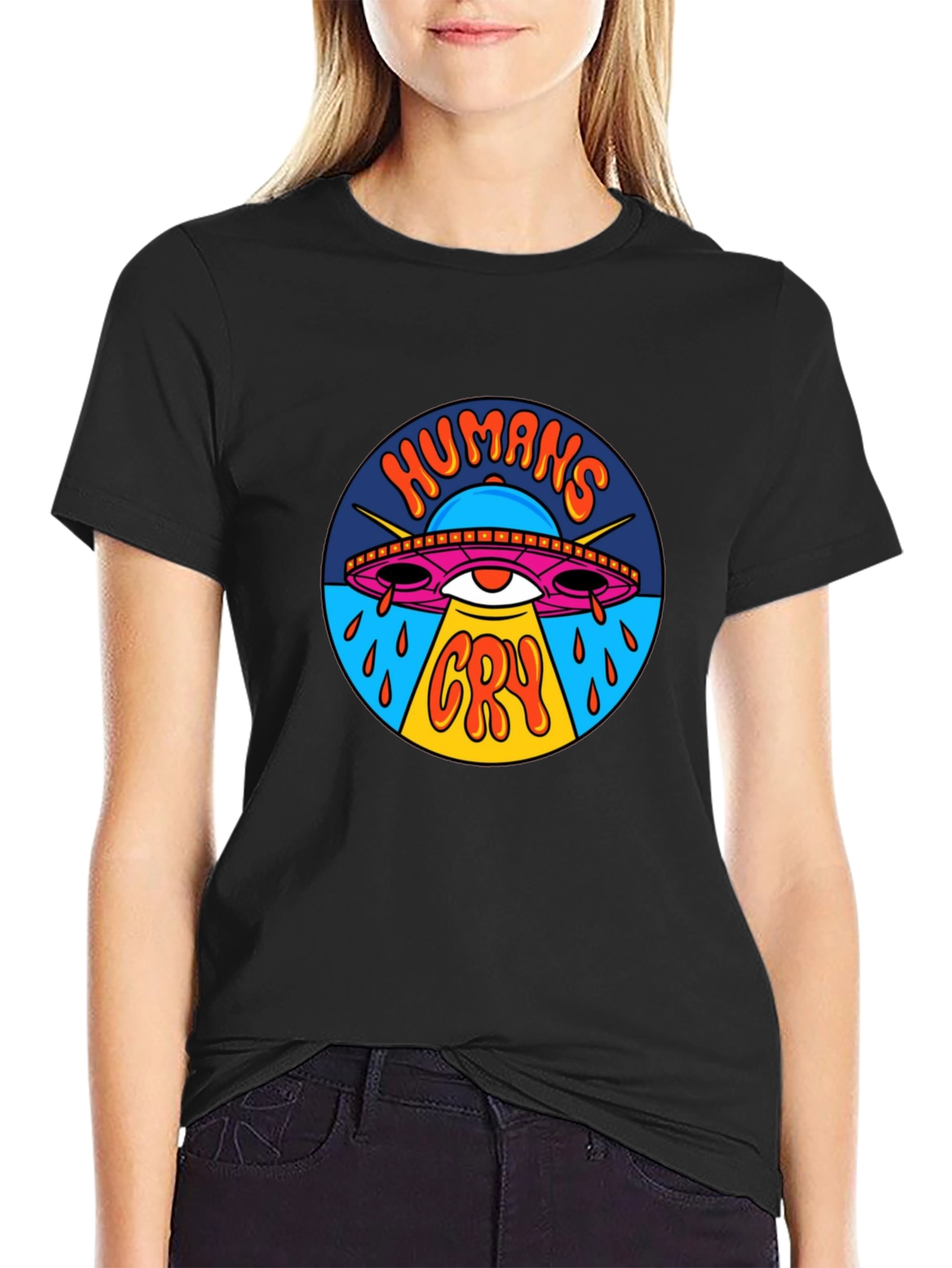 Humans Cry UFO Graphic Tee - Black