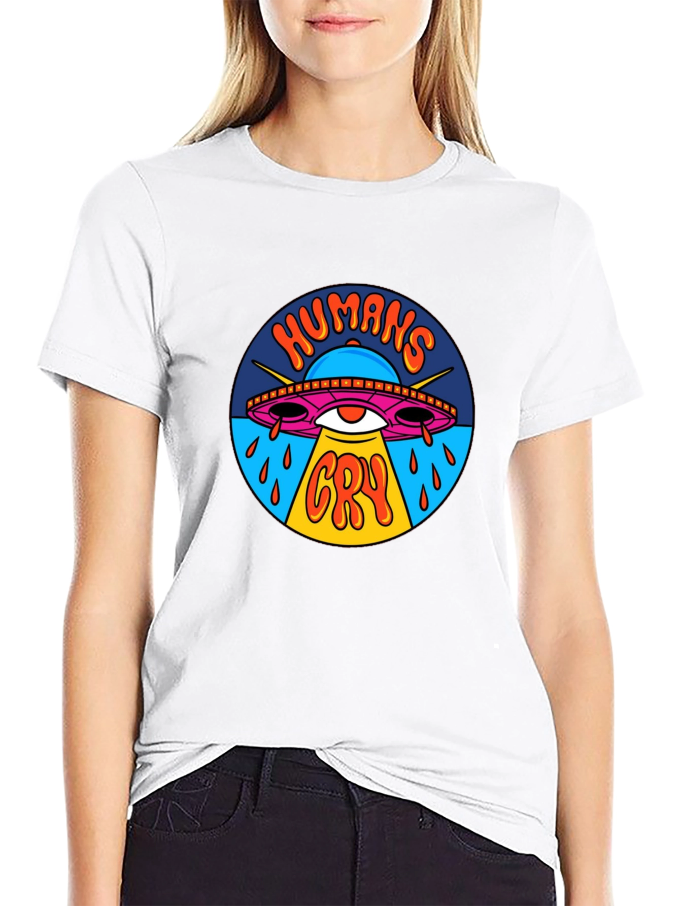 Humans Cry UFO Graphic Tee - Black