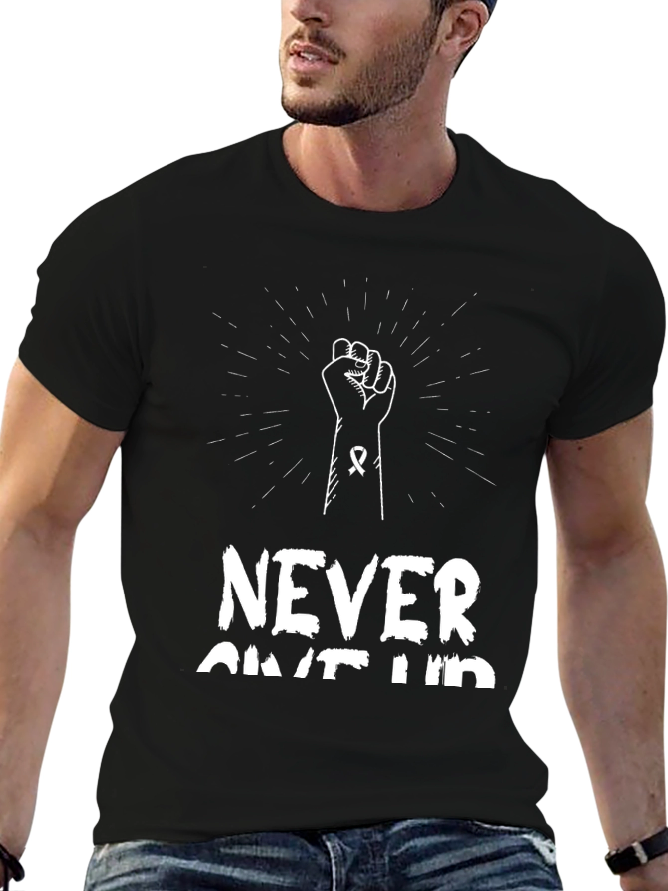 Never Give Up Graphic Tee - Black Cotton