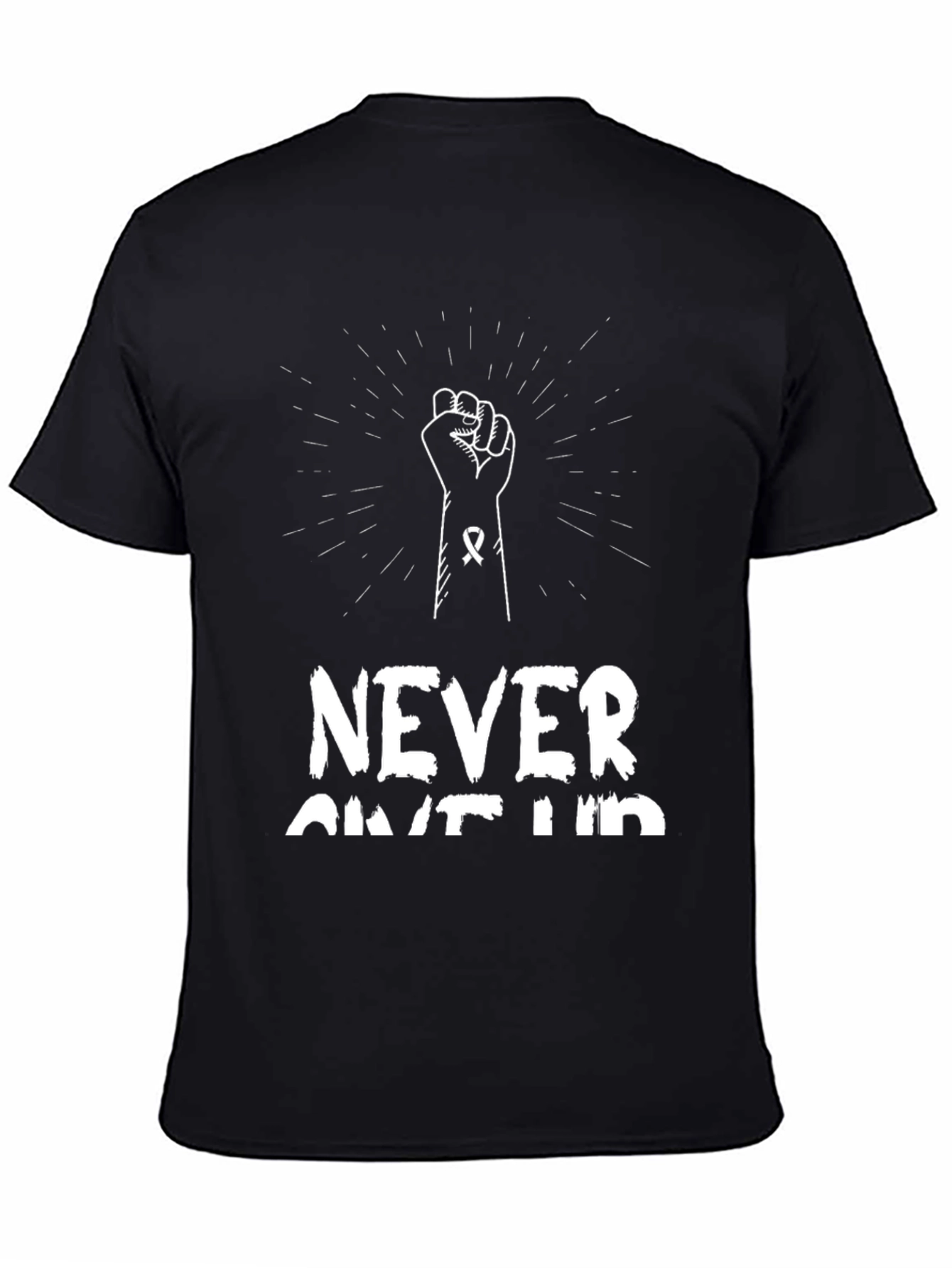 Never Give Up Graphic Tee - Black Cotton