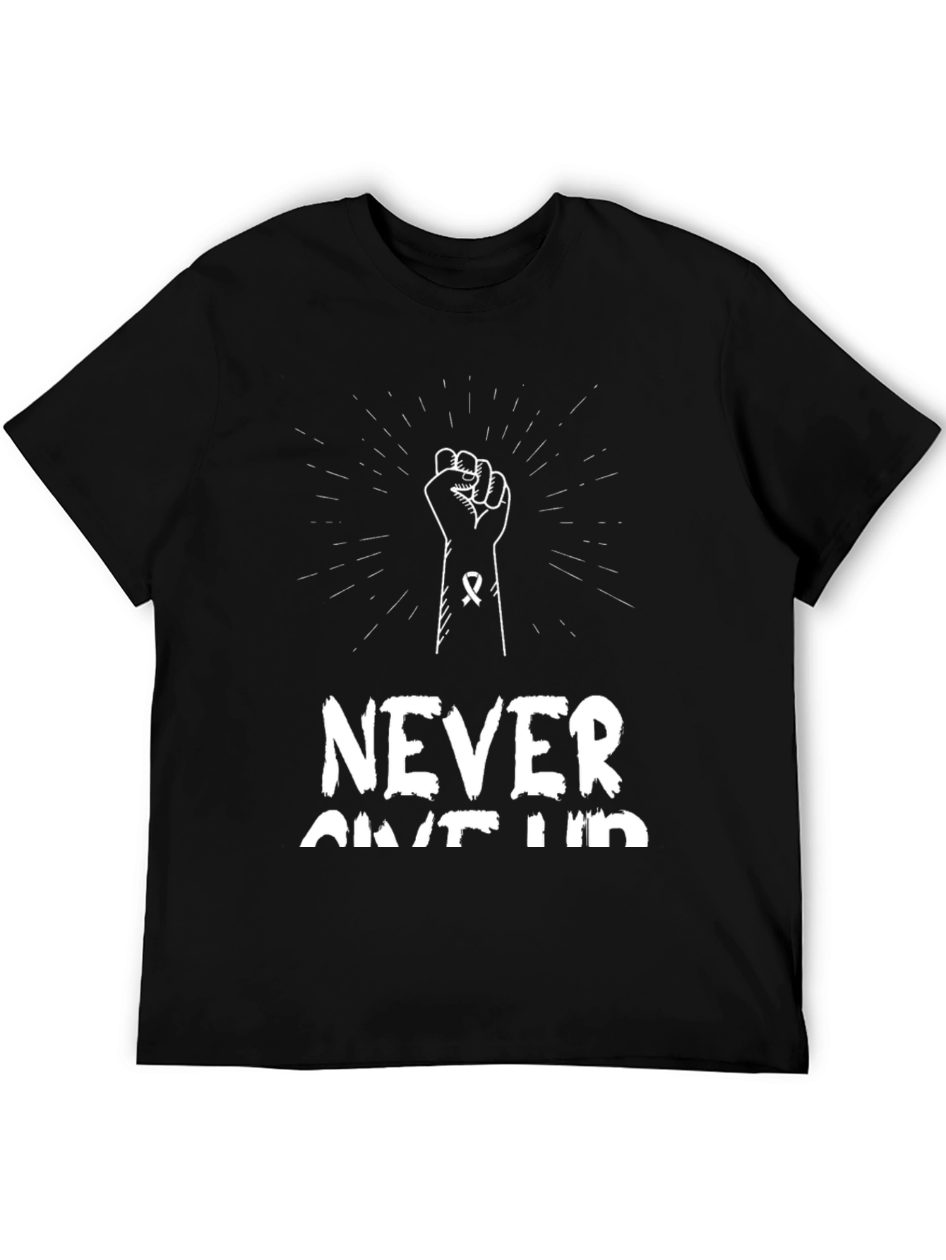 Never Give Up Graphic Tee - Black Cotton