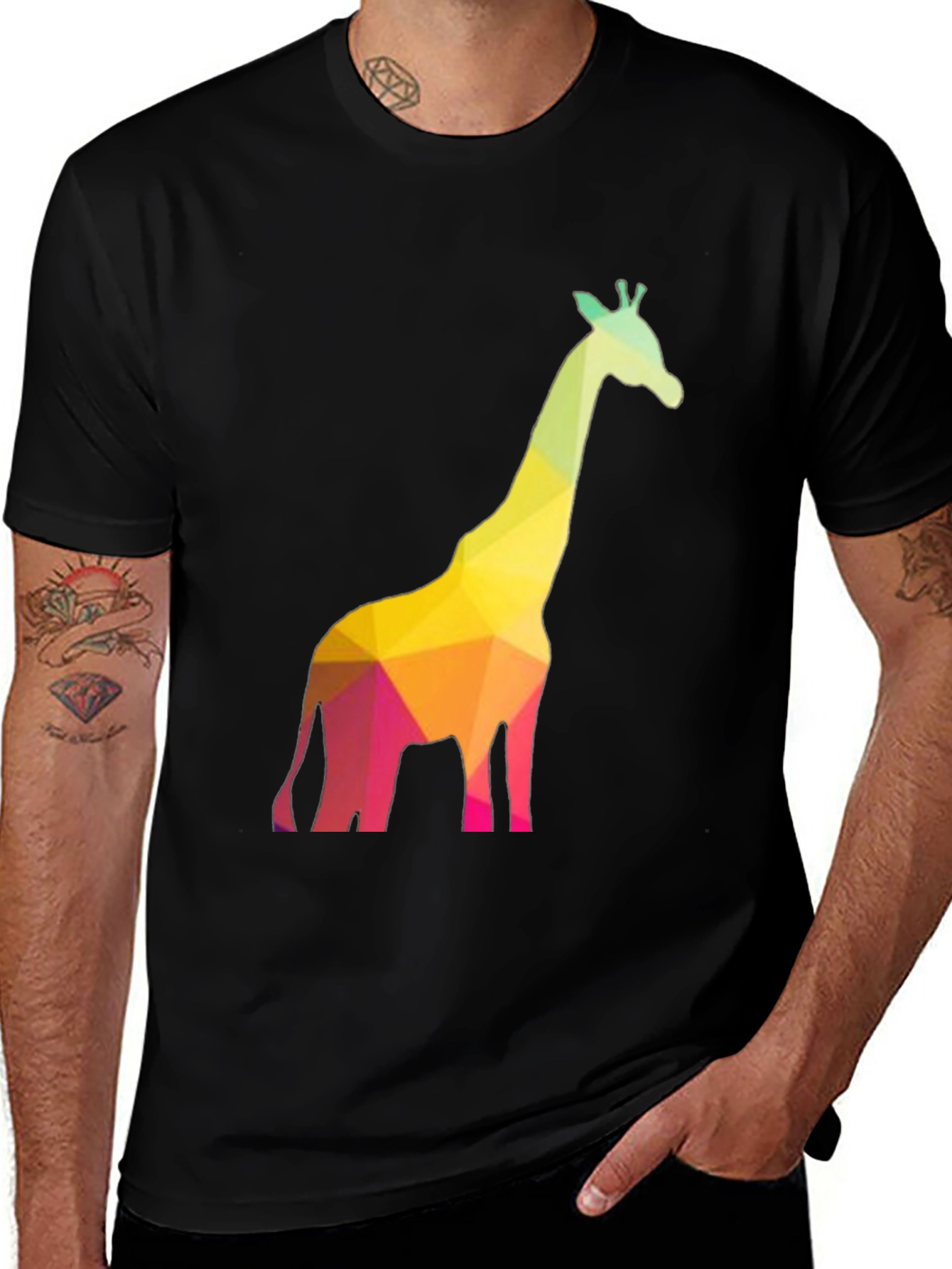 Geometric Giraffe Graphic Black T-Shirt