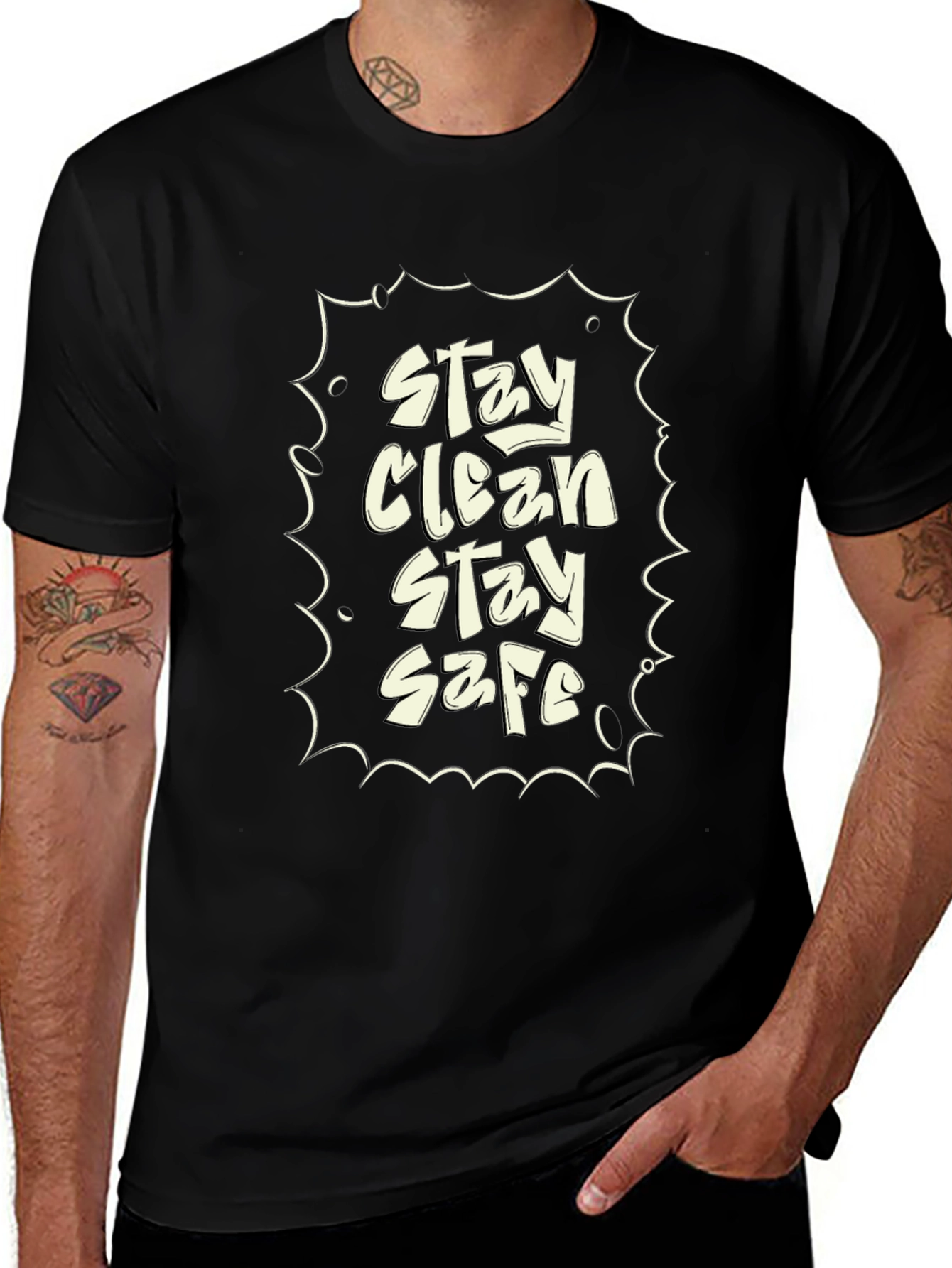 Stay Clean Stay Safe Black Graphic Tee