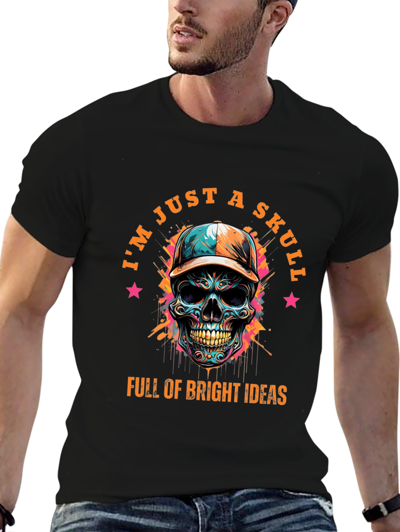 Skull with Cap Graphic T-Shirt - Bright Ideas