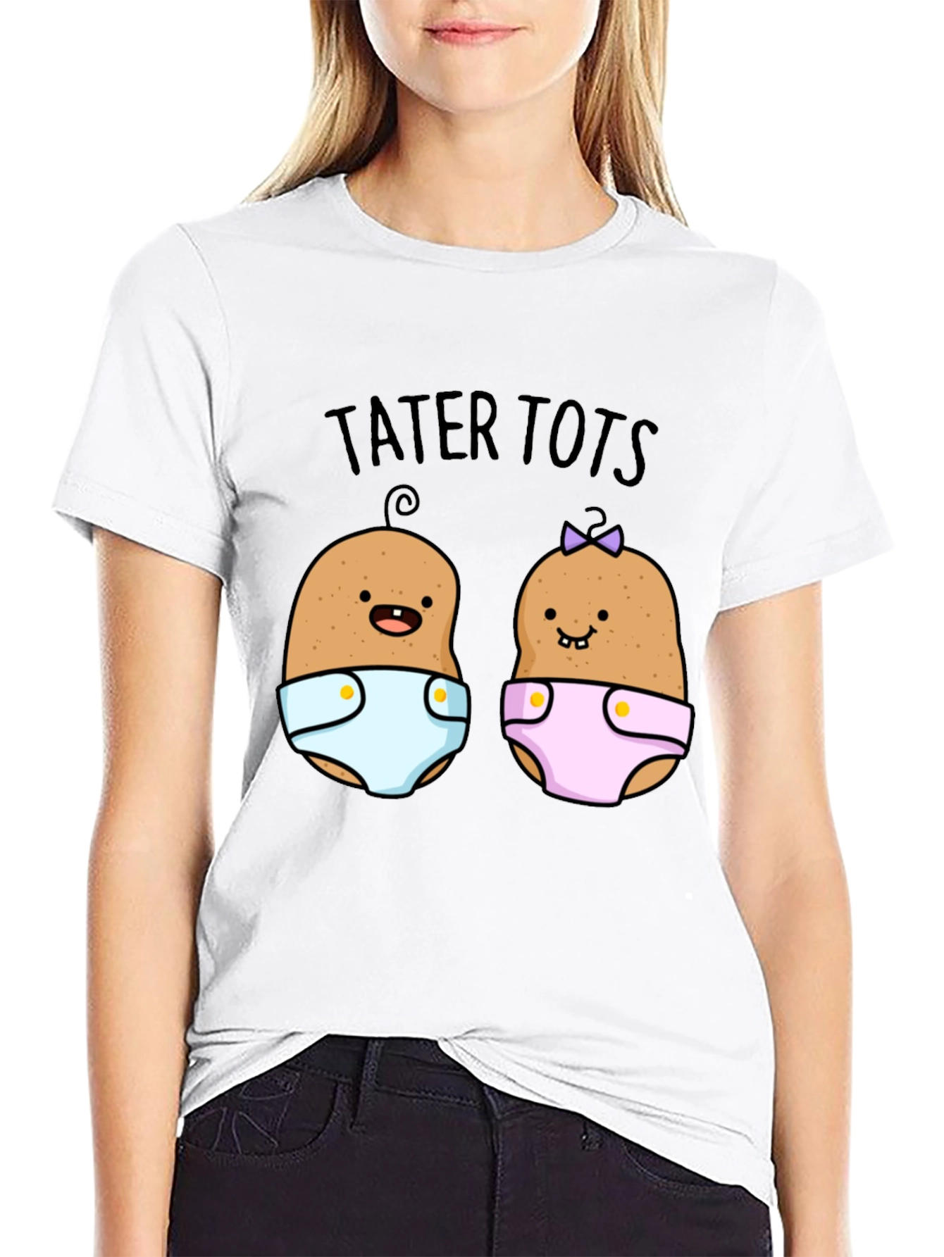Tater Tots Graphic Print Black T-Shirt