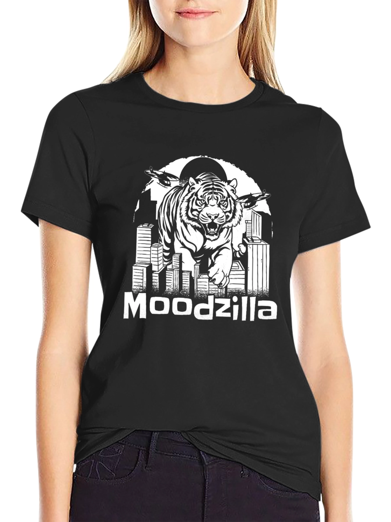 Moodzilla Tiger Graphic Black T-Shirt